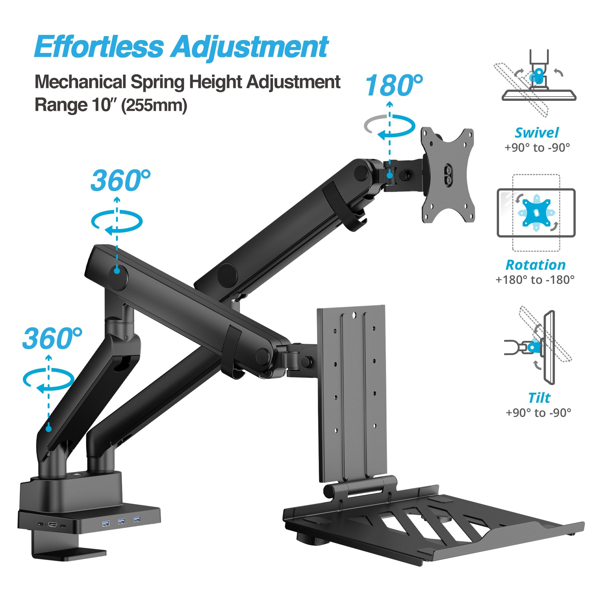 AVLT Laptop & 38 Inch Monitor Desk Mount USB-C Dual Mount Dock - Black