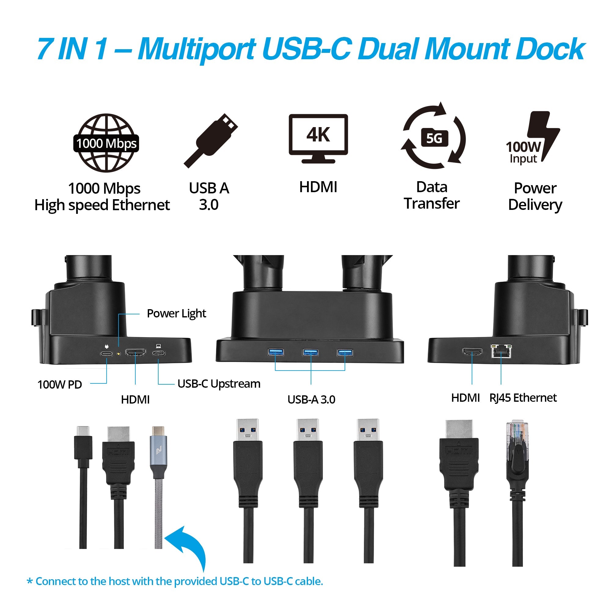 AVLT Laptop & 38 Inch Monitor Desk Mount USB-C Dual Mount Dock - Black
