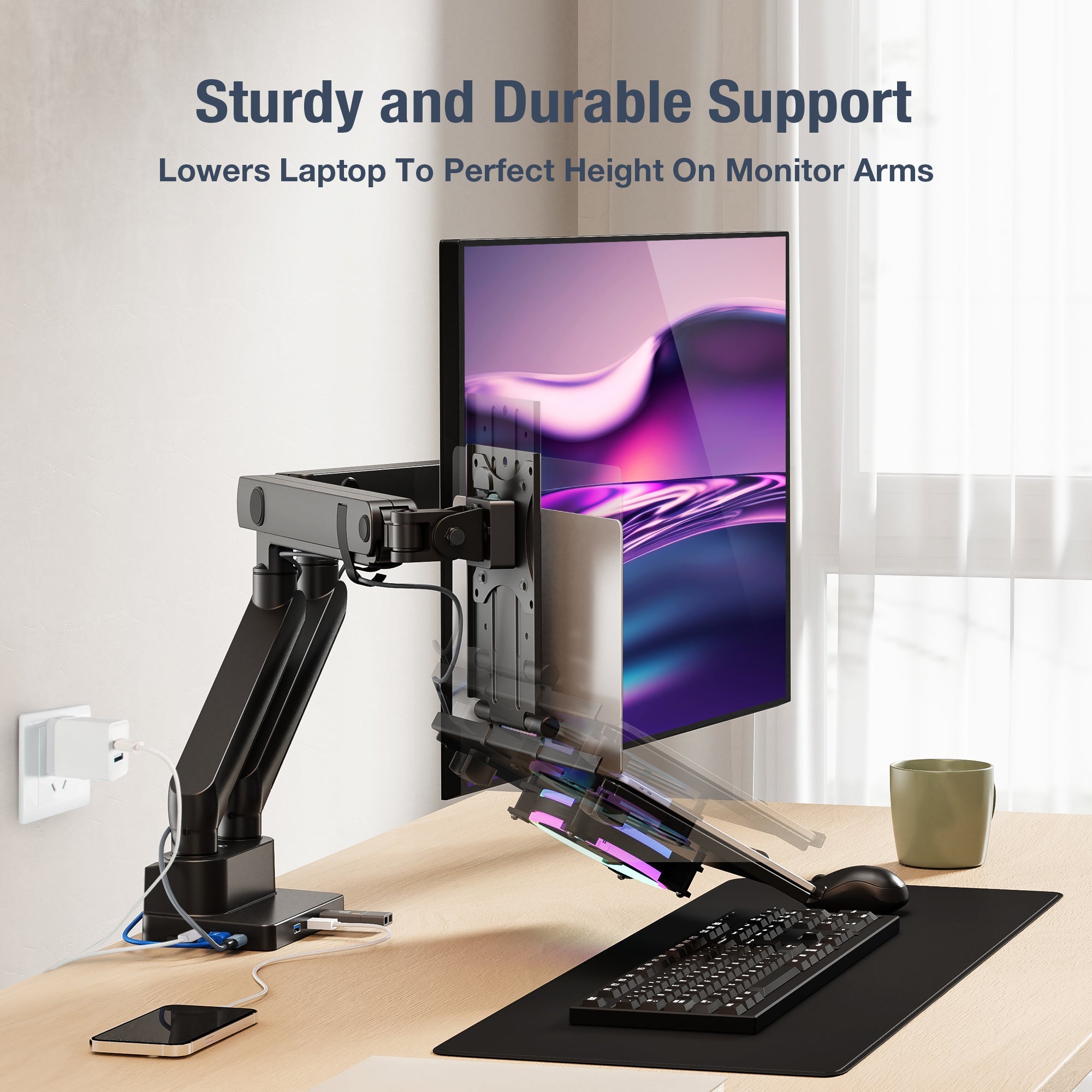 AVLT Laptop & 38 Inch Monitor Desk Mount USB-C Dual Mount Dock - Black