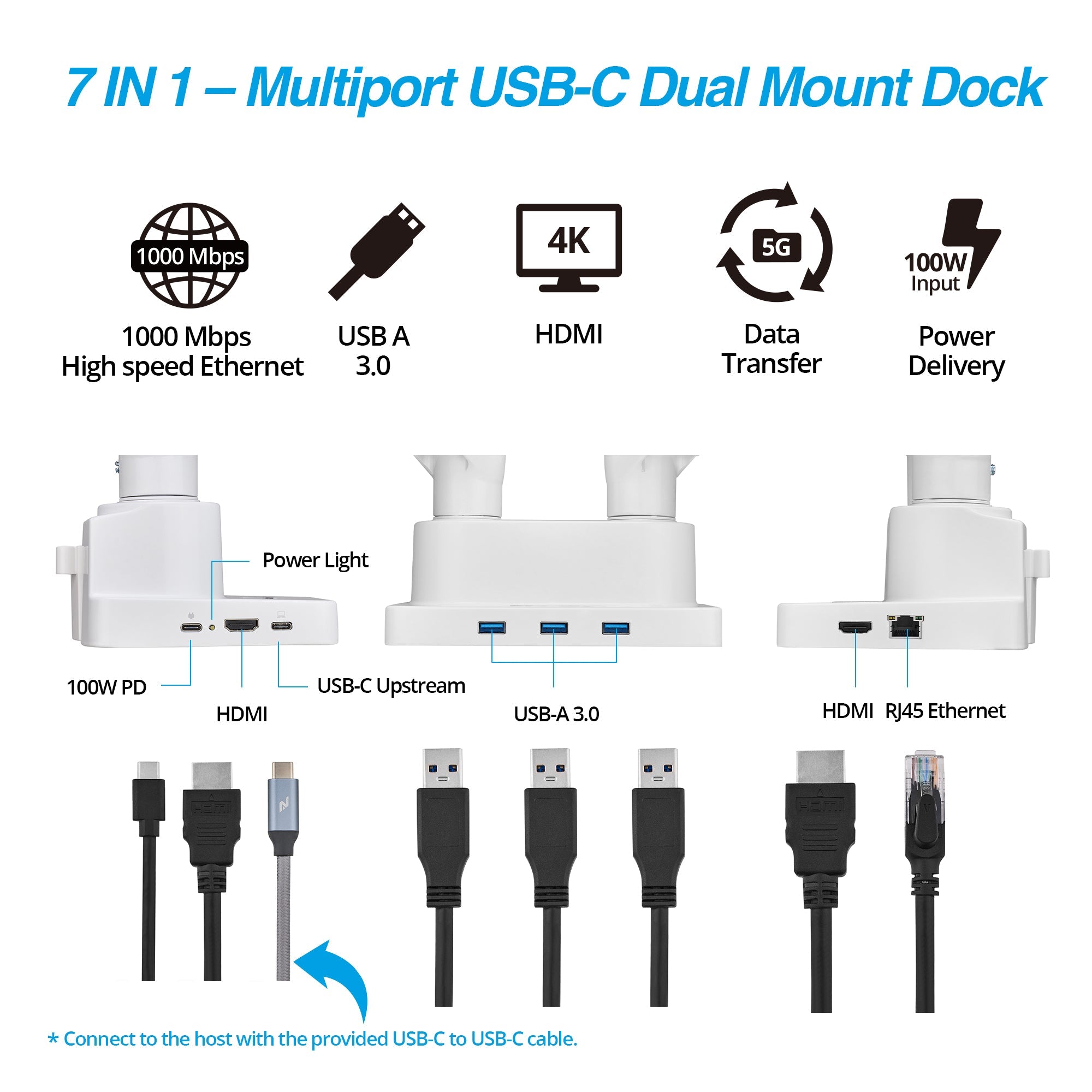 AVLT Laptop & 38 Inch Monitor Desk Mount USB-C Dual Mount Dock - White