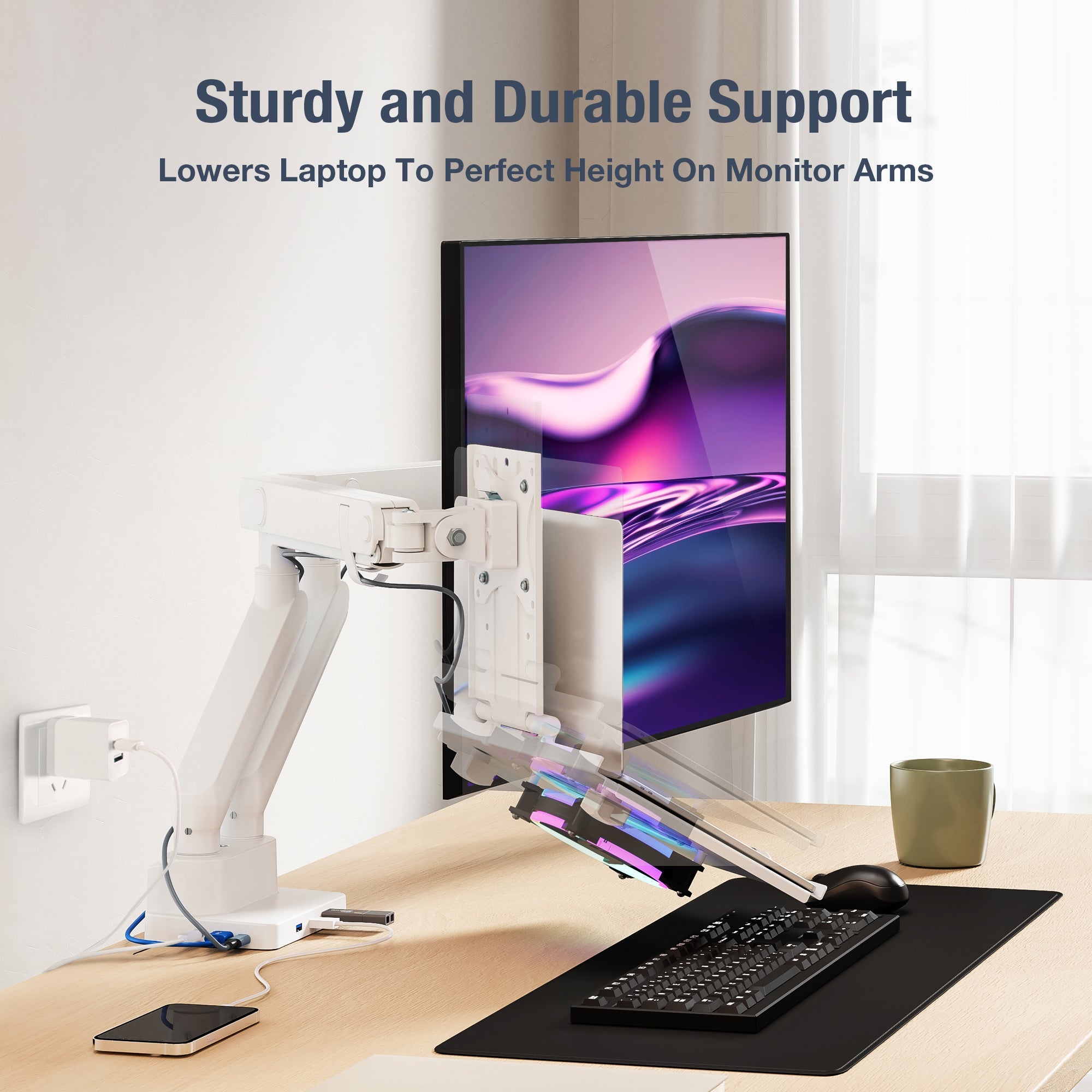 AVLT Laptop & 38 Inch Monitor Desk Mount USB-C Dual Mount Dock - White