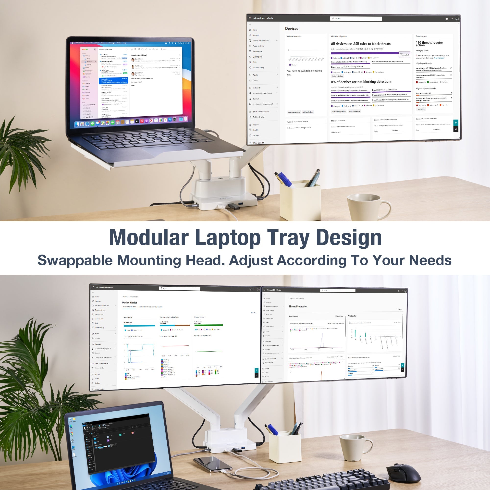 AVLT Laptop & 38 Inch Monitor Desk Mount USB-C Dual Mount Dock - White