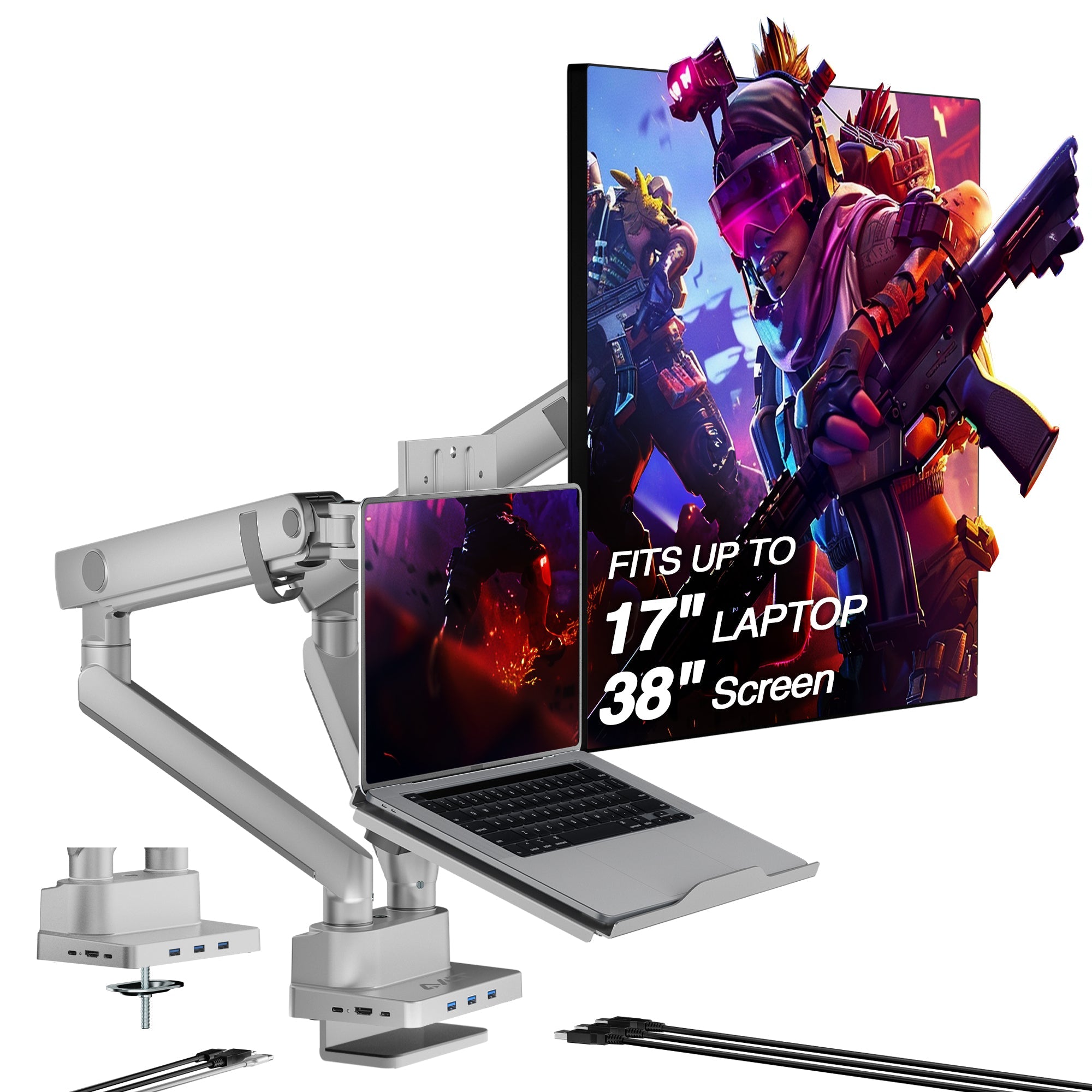 AVLT Laptop & 38 Inch Monitor Desk Mount USB-C Dual Mount Dock - Gray