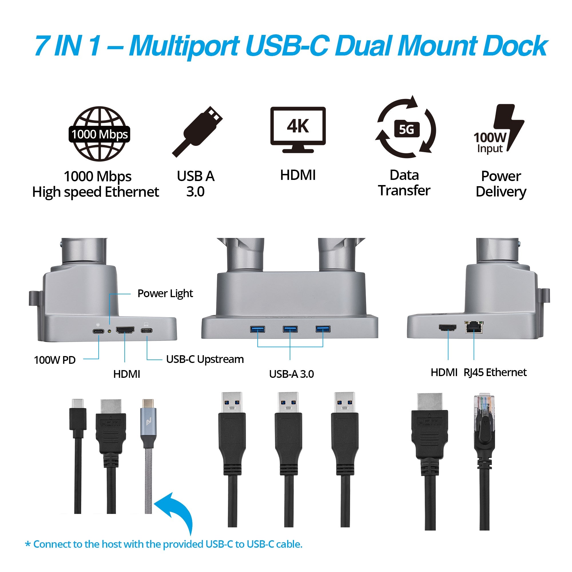 AVLT Laptop & 38 Inch Monitor Desk Mount USB-C Dual Mount Dock - Gray