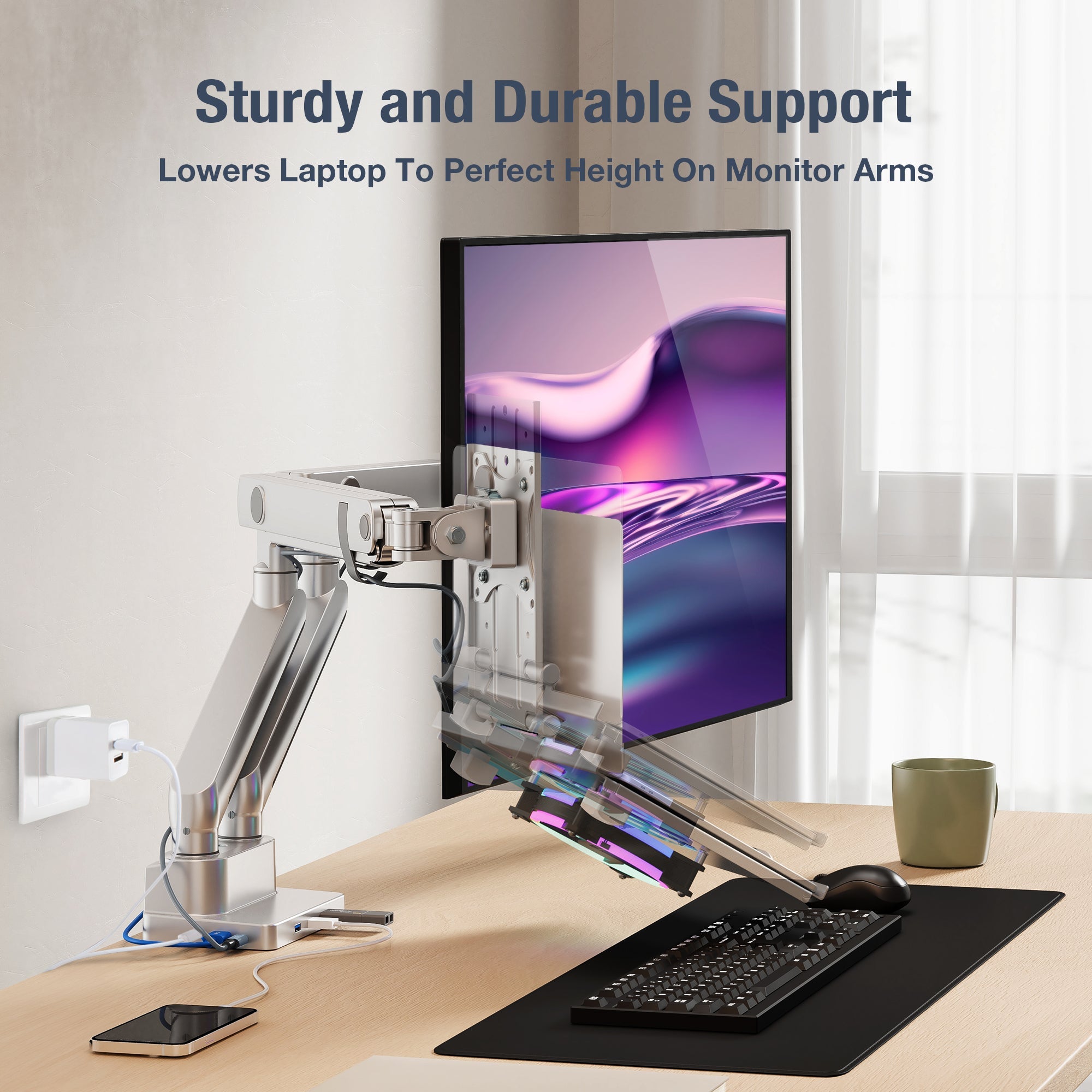 AVLT Laptop & 38 Inch Monitor Desk Mount USB-C Dual Mount Dock - Gray