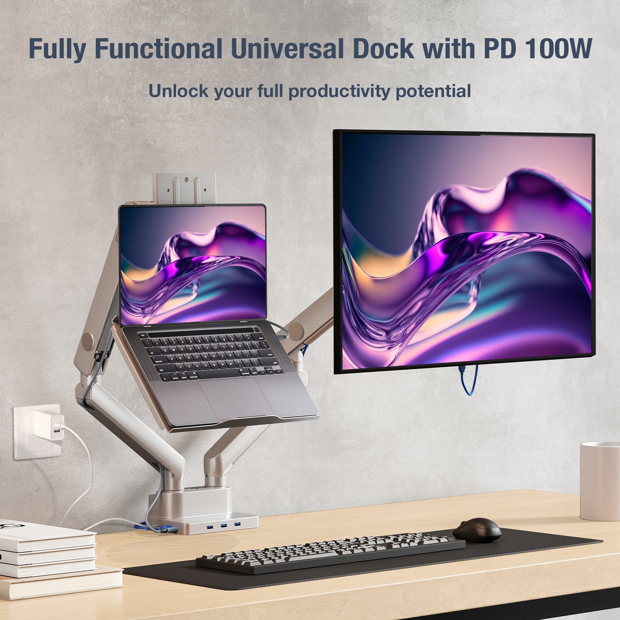 AVLT Laptop & 38 Inch Monitor Desk Mount USB-C Dual Mount Dock - Gray