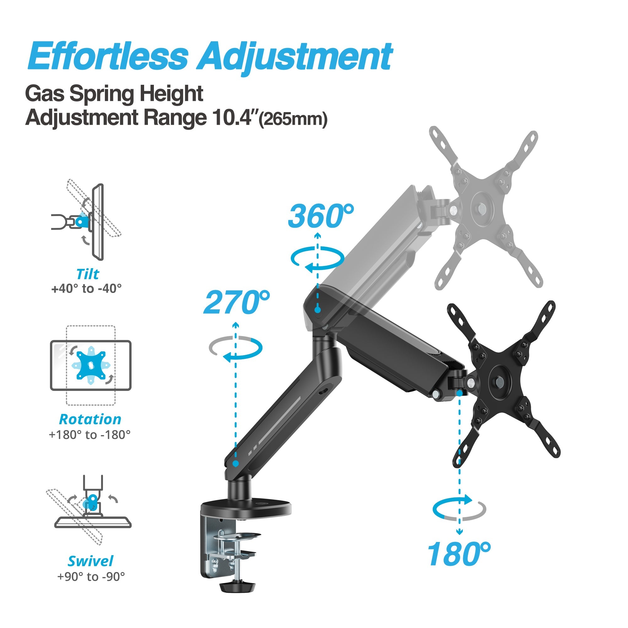 AVLT Single 45-inch Monitor Desk Mount Touch Control RGB Gaming Lights - Black