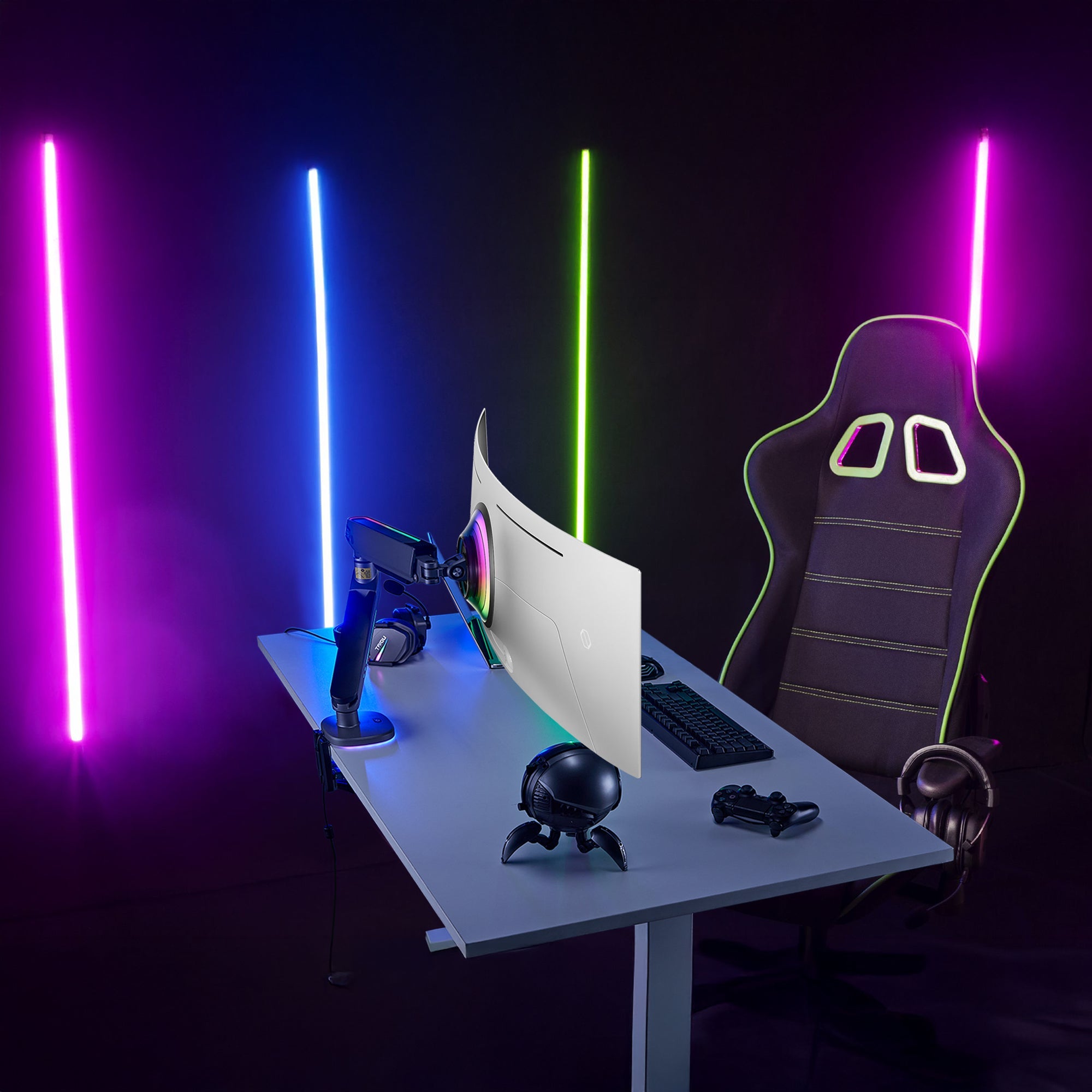 AVLT Single 45-inch Monitor Desk Mount Touch Control RGB Gaming Lights - Black