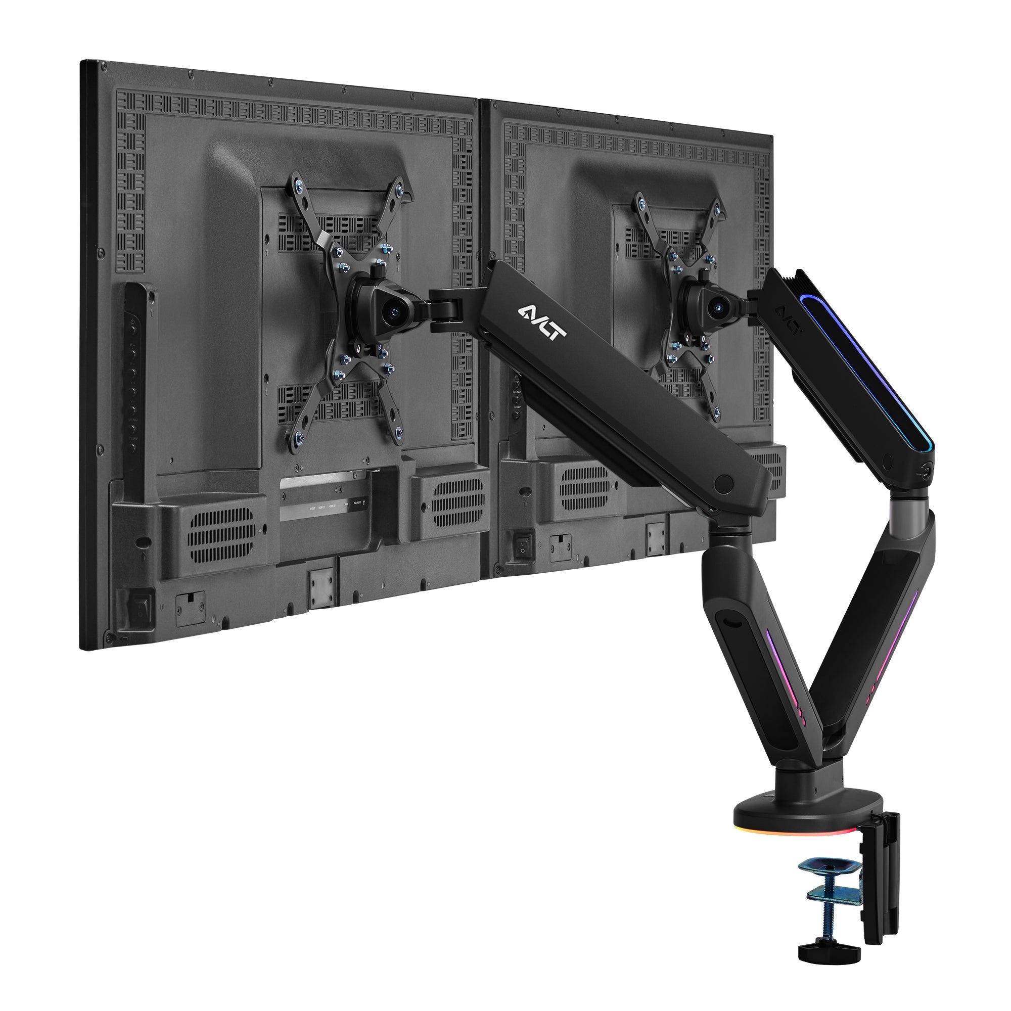 AVLT Dual 43-inch Monitor Desk Mount Touch Control RGB Gaming Lights - Black