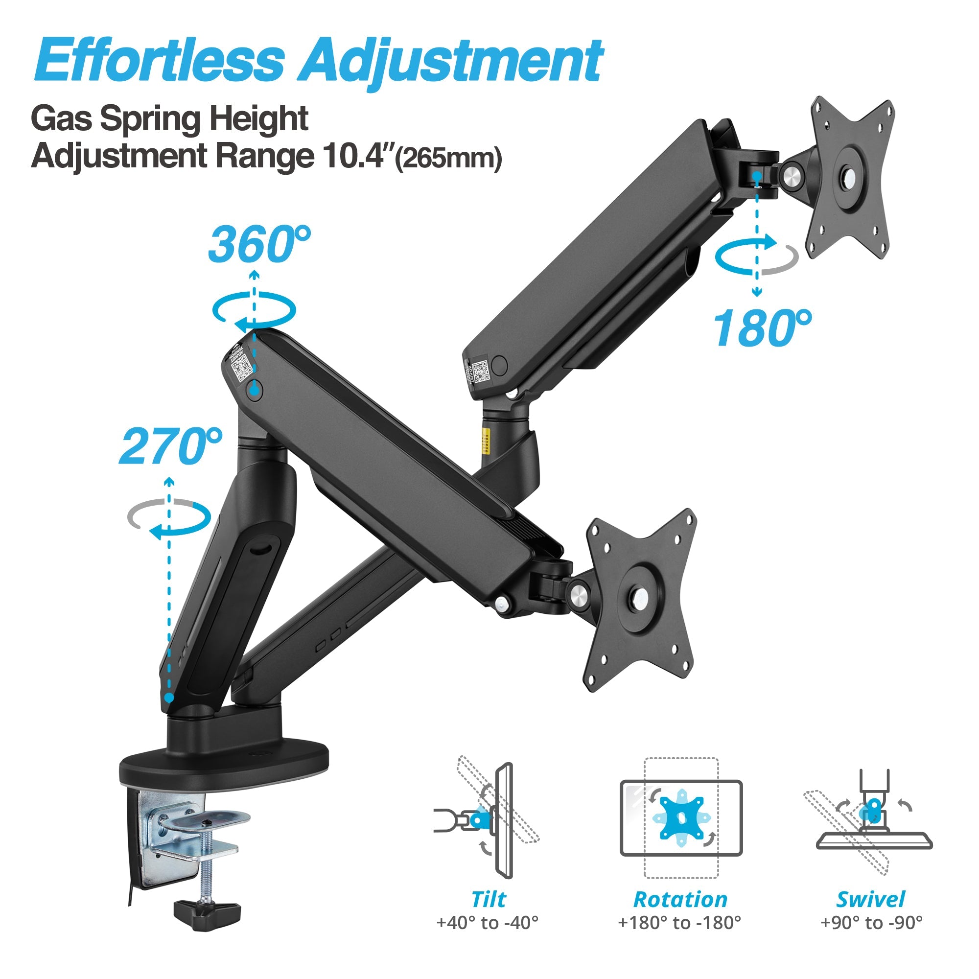 AVLT Dual 43-inch Monitor Desk Mount Touch Control RGB Gaming Lights - Black