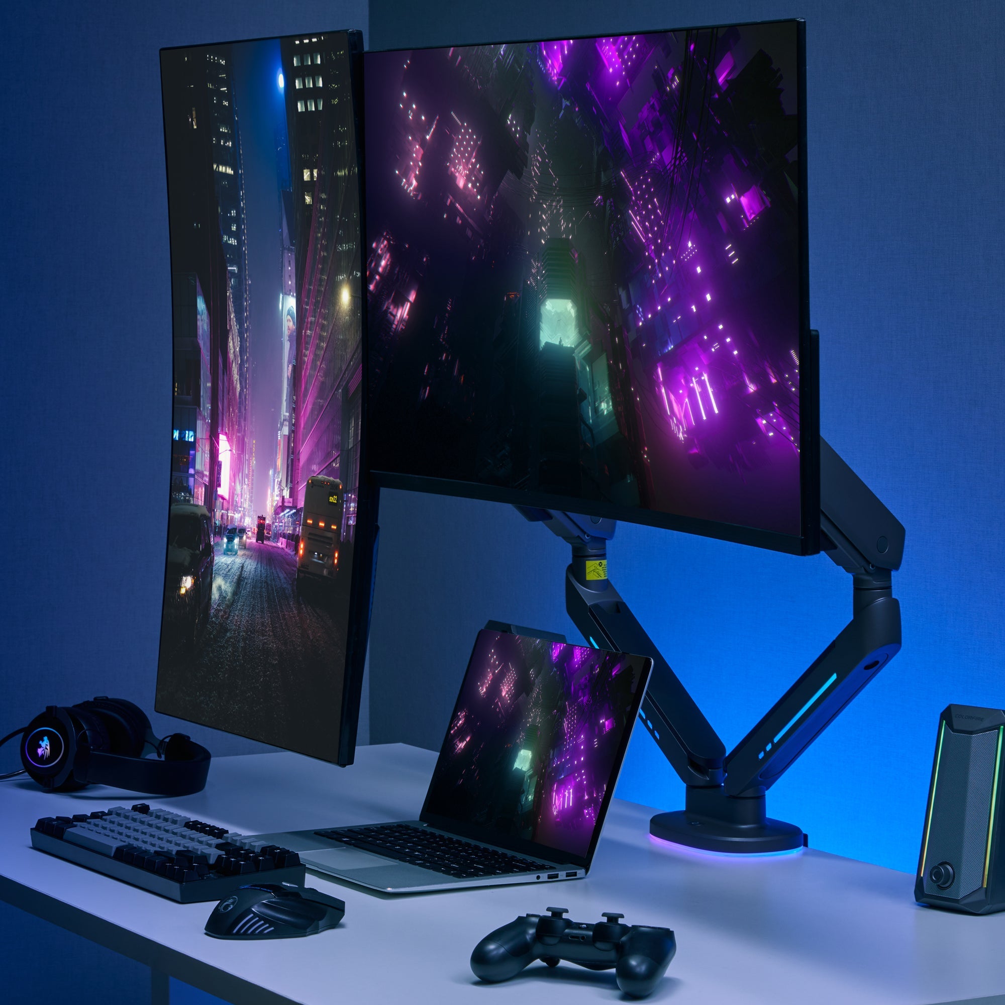AVLT Dual 43-inch Monitor Desk Mount Touch Control RGB Gaming Lights - Black