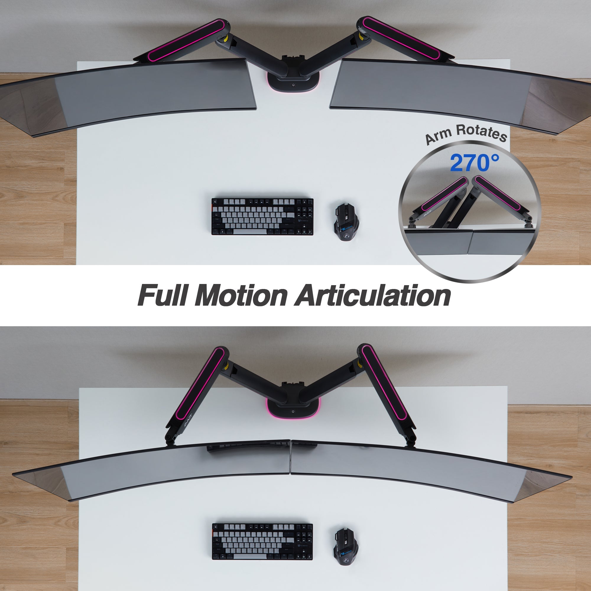 AVLT Dual 43-inch Monitor Desk Mount Touch Control RGB Gaming Lights - Black