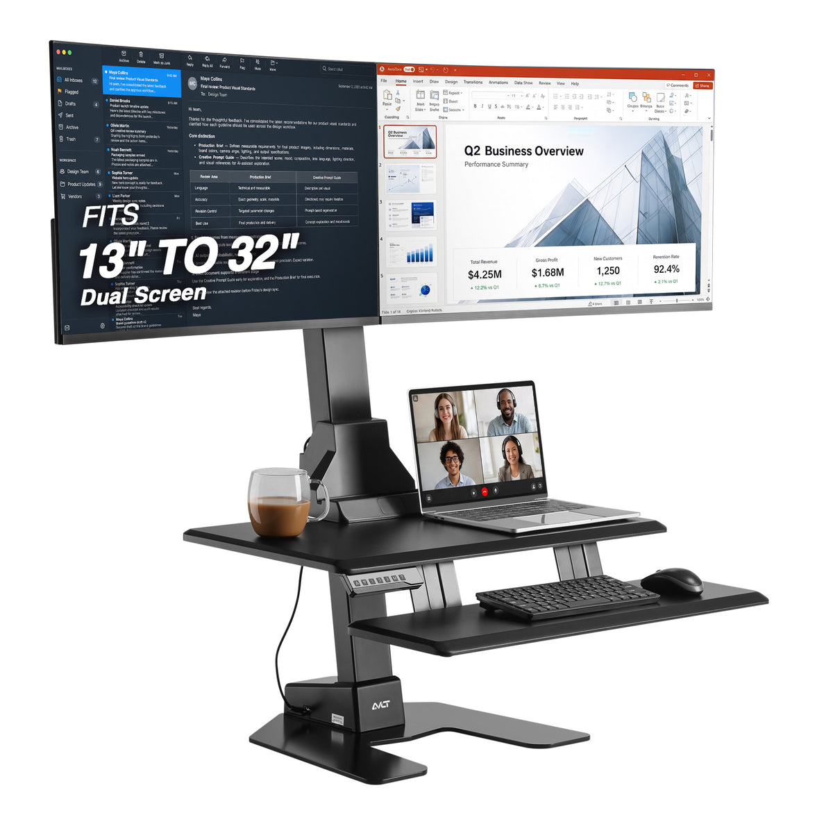 AVLT Electric Dual Monitor Sit-Stand Workstation - Black