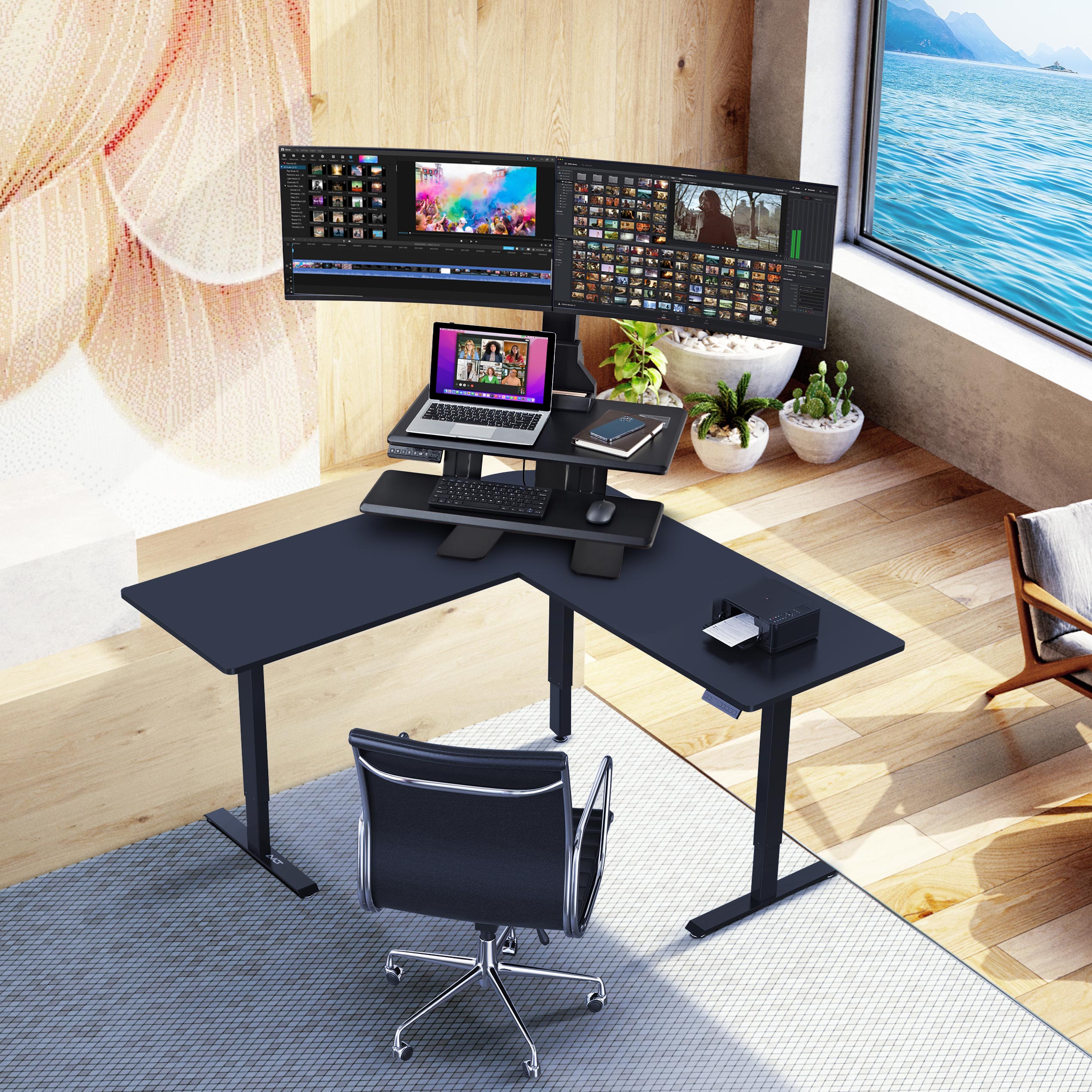 AVLT Electric Dual Monitor Sit-Stand Workstation - Black