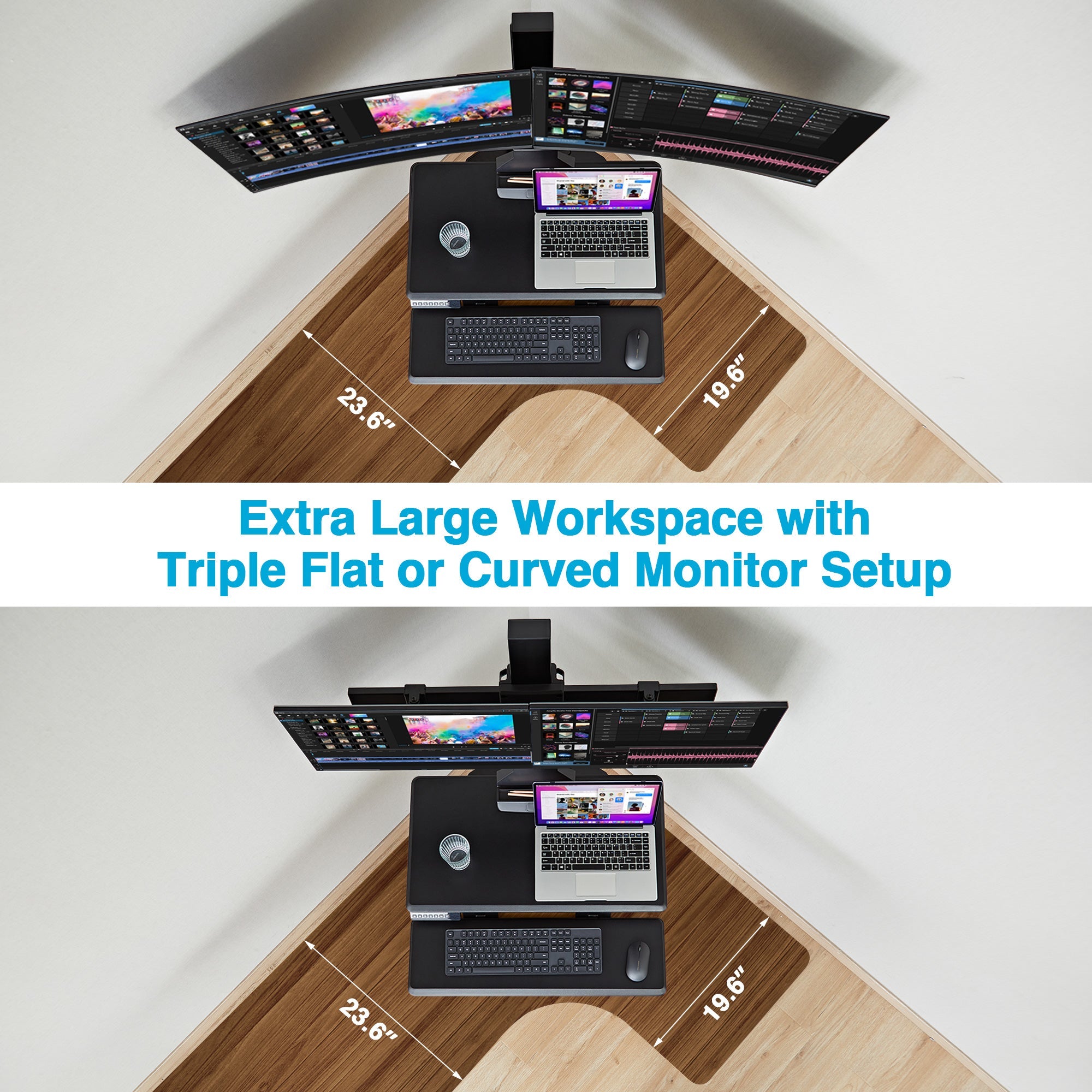 AVLT Electric Triple Monitor Sit-Stand Workstation - Black