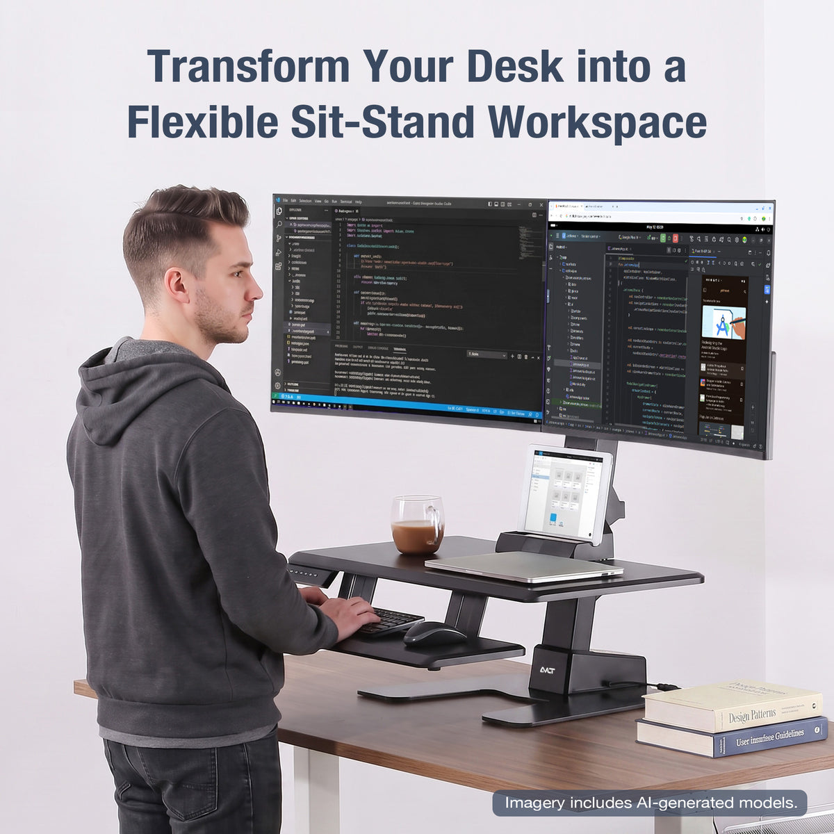 AVLT Electric Dual Monitor Sit-Stand Workstation - Black