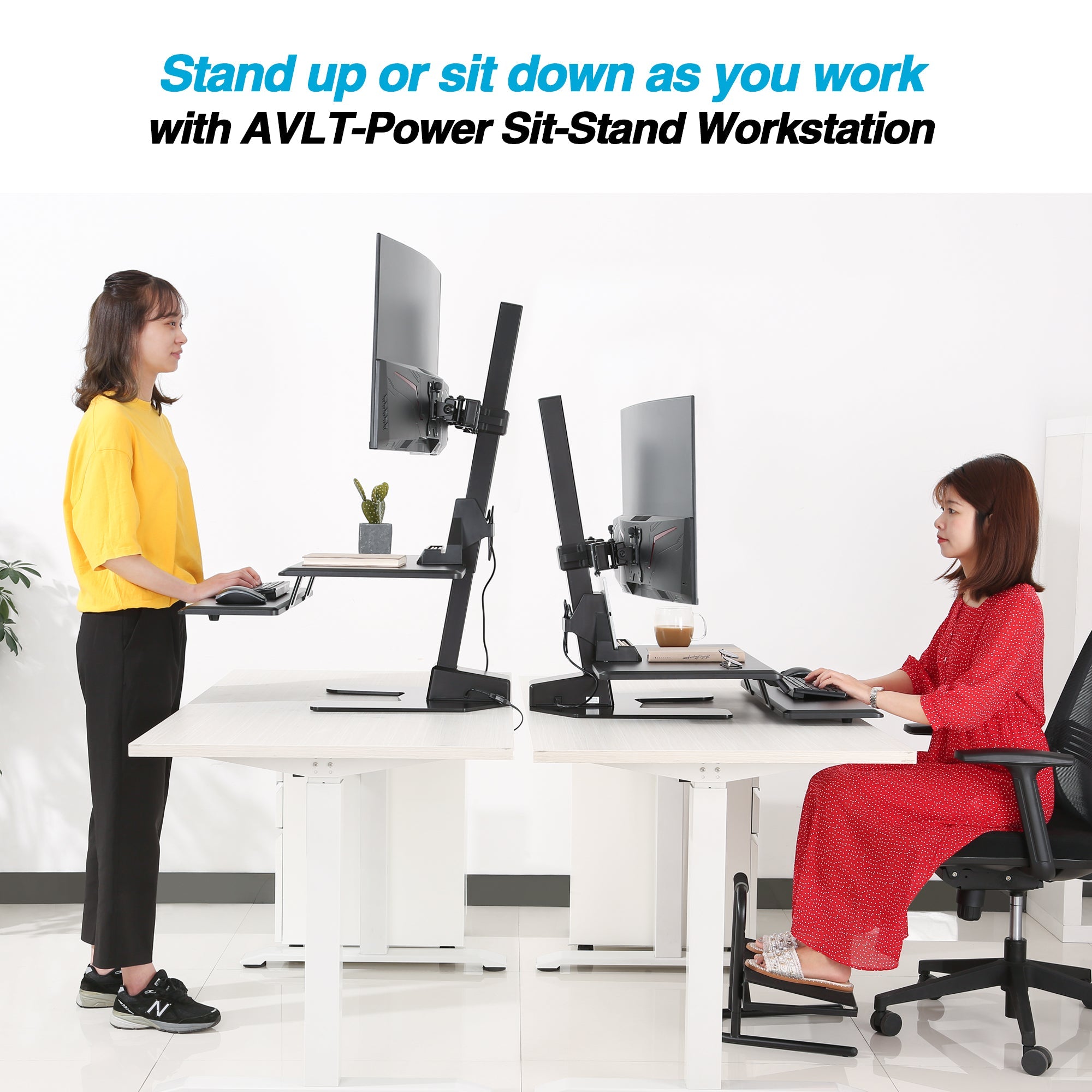 AVLT Electric Dual Monitor Sit-Stand Workstation - Black