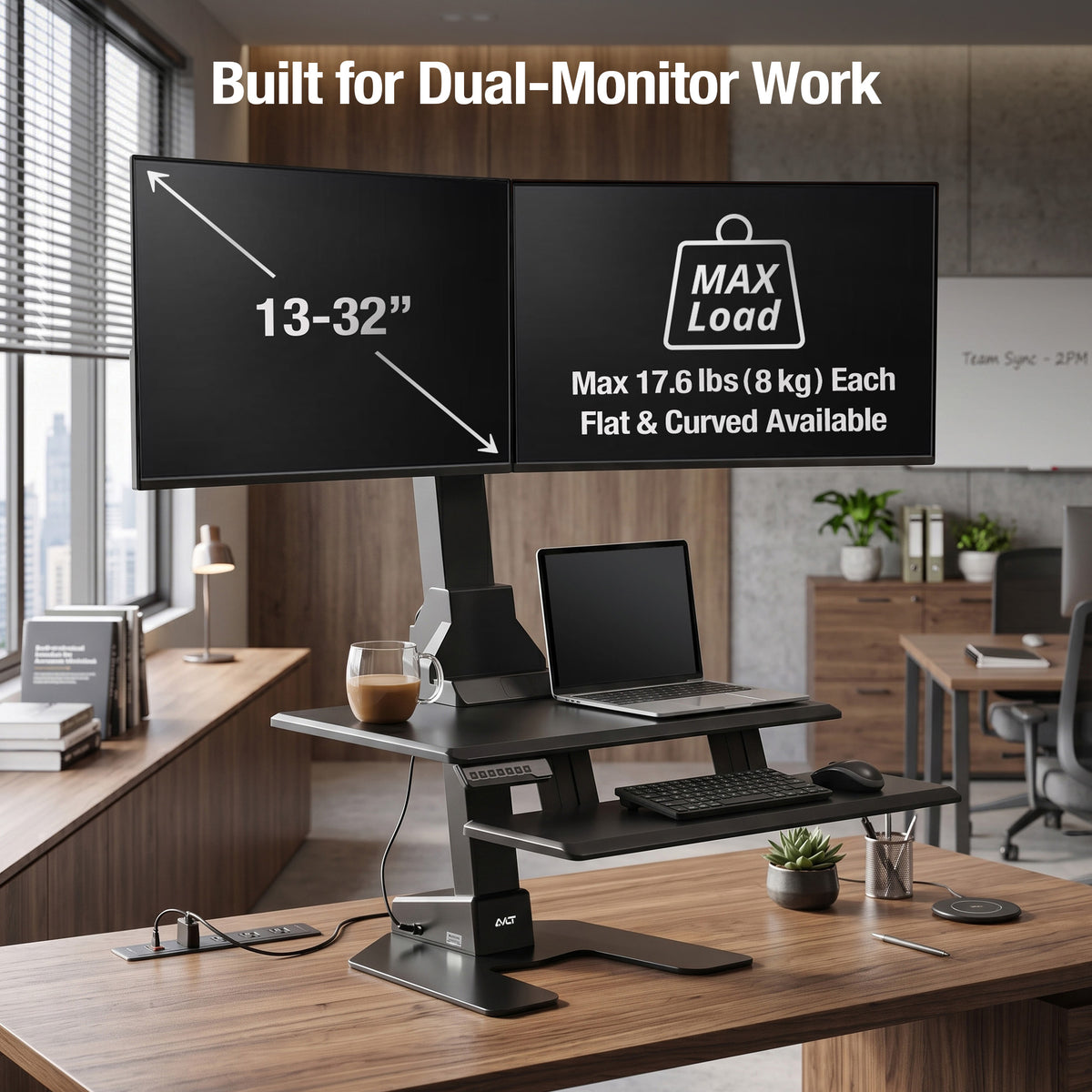 AVLT Electric Dual Monitor Sit-Stand Workstation - Black