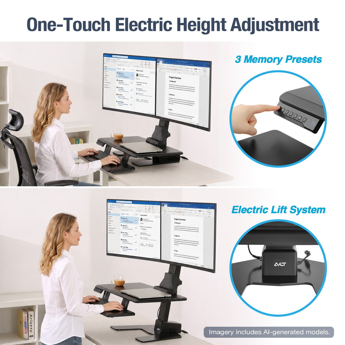 AVLT Electric Dual Monitor Sit-Stand Workstation - Black