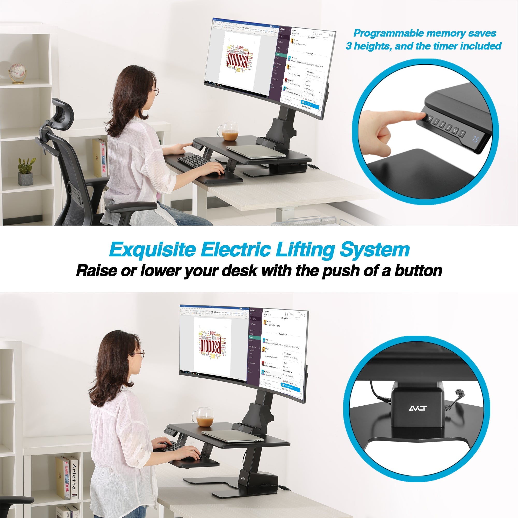 AVLT Electric Dual Monitor Sit-Stand Workstation - Black