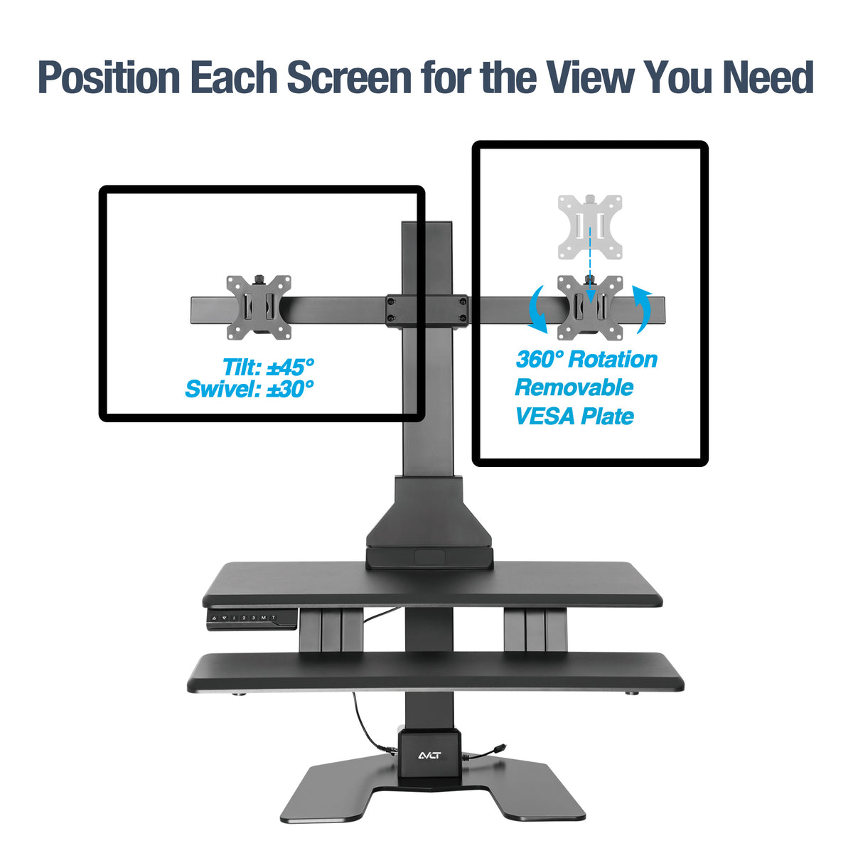 AVLT Electric Dual Monitor Sit-Stand Workstation - Black