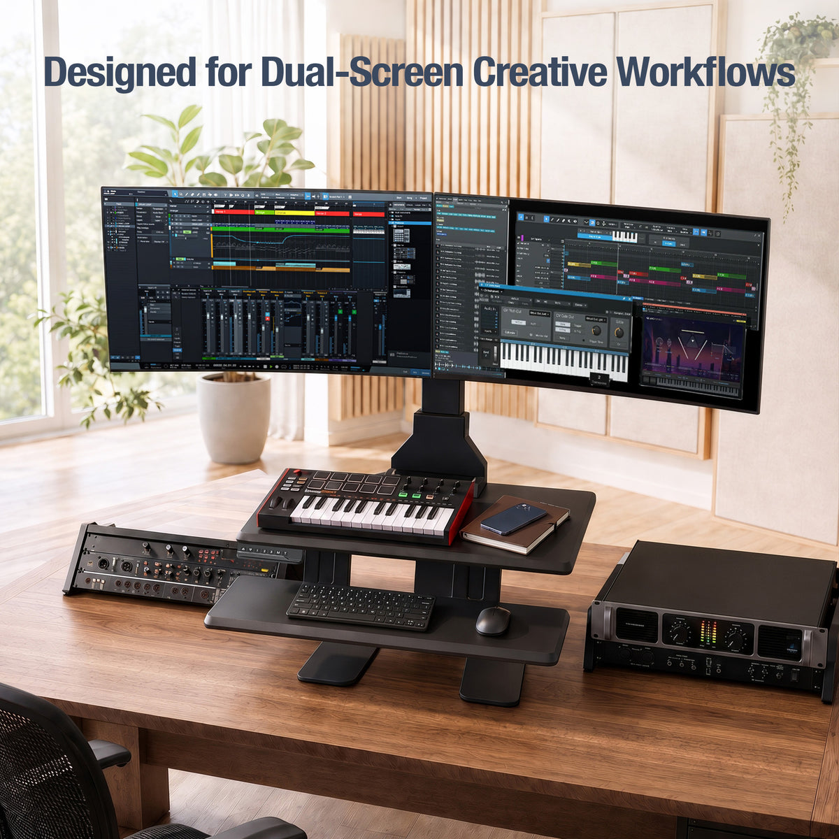 AVLT Electric Dual Monitor Sit-Stand Workstation - Black