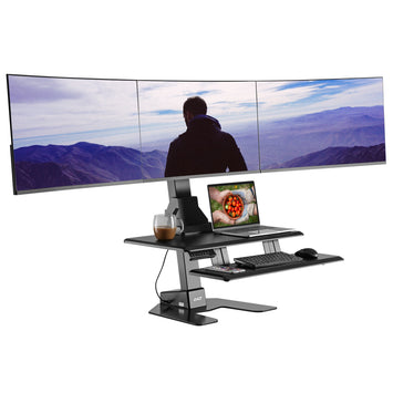 AVLT Electric Triple Monitor Sit-Stand Workstation - Black
