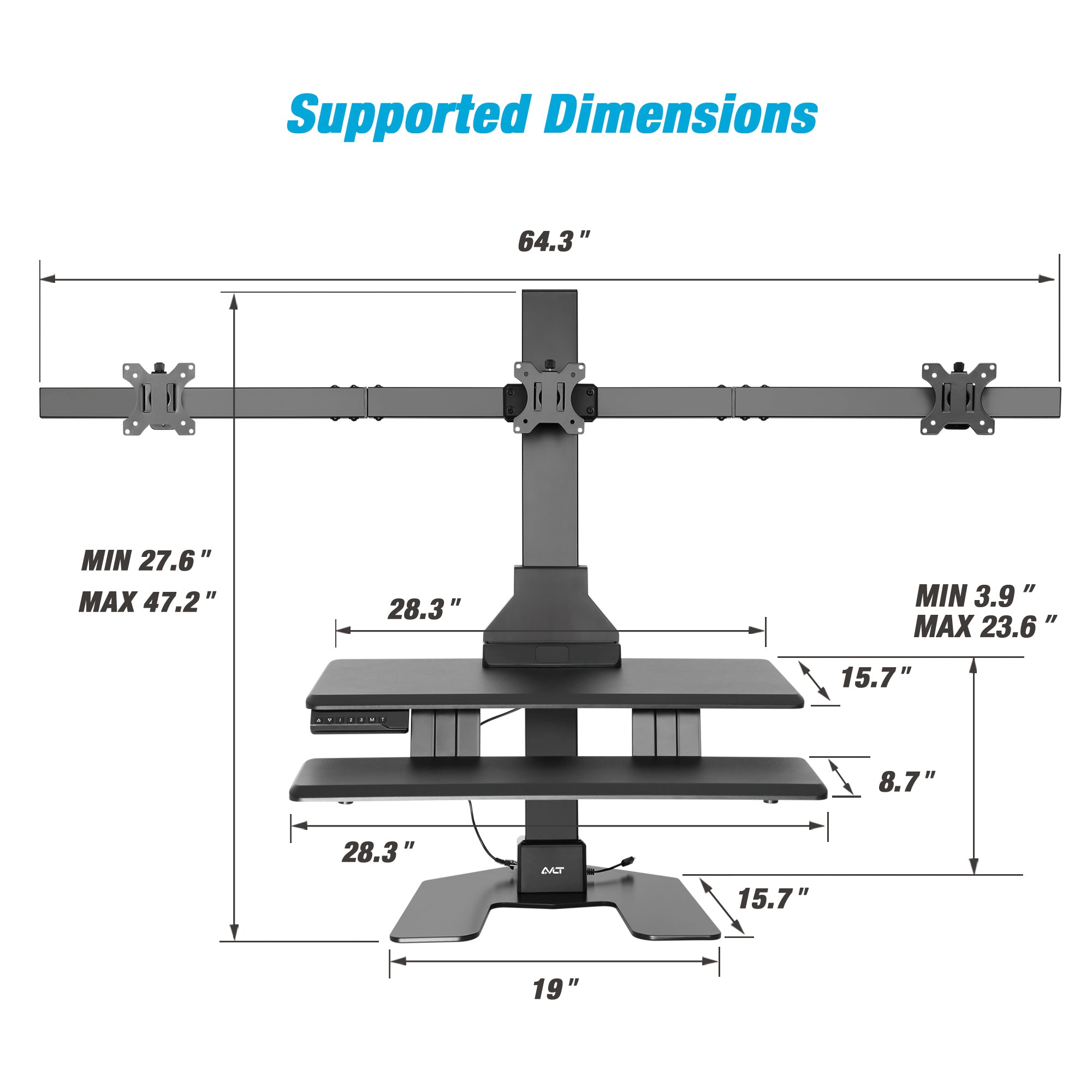 AVLT Electric Triple Monitor Sit-Stand Workstation - Black