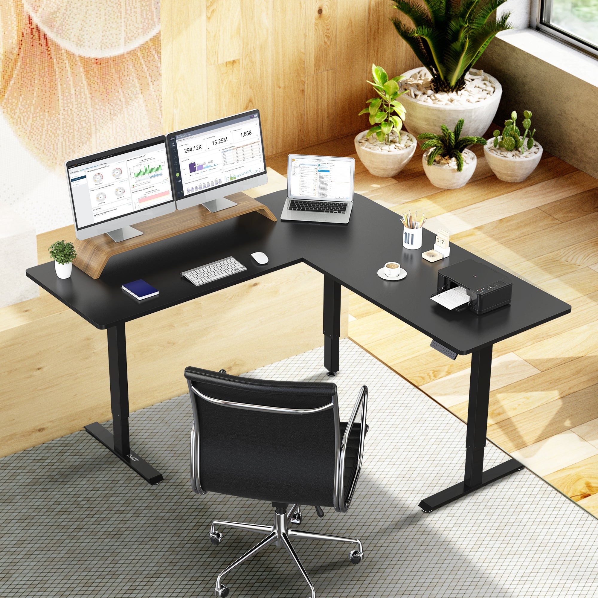 AVLT Electric 3 Leg Corner Standing Desk Frame - Black