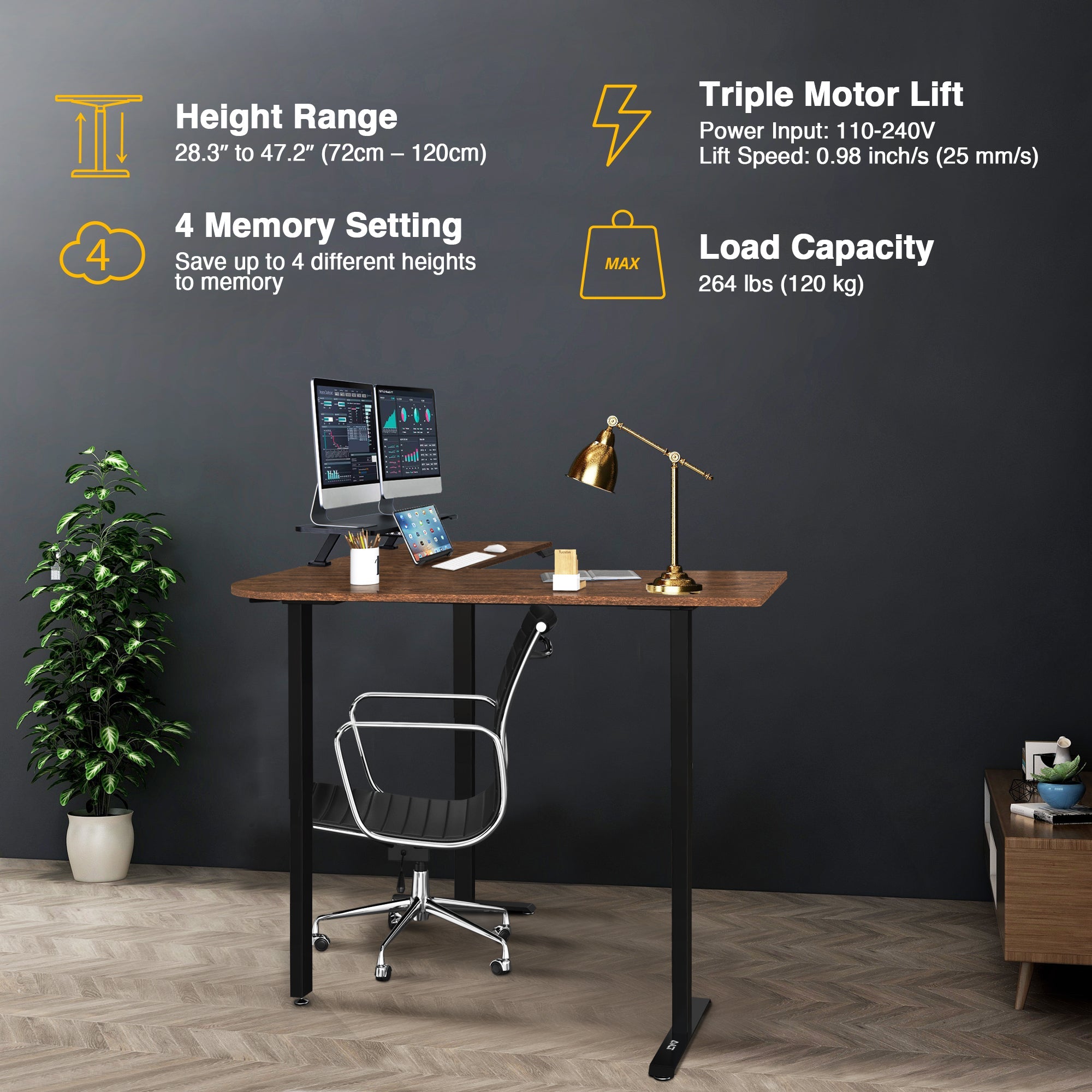 AVLT Electric 3 Leg Corner Standing Desk Frame - Black