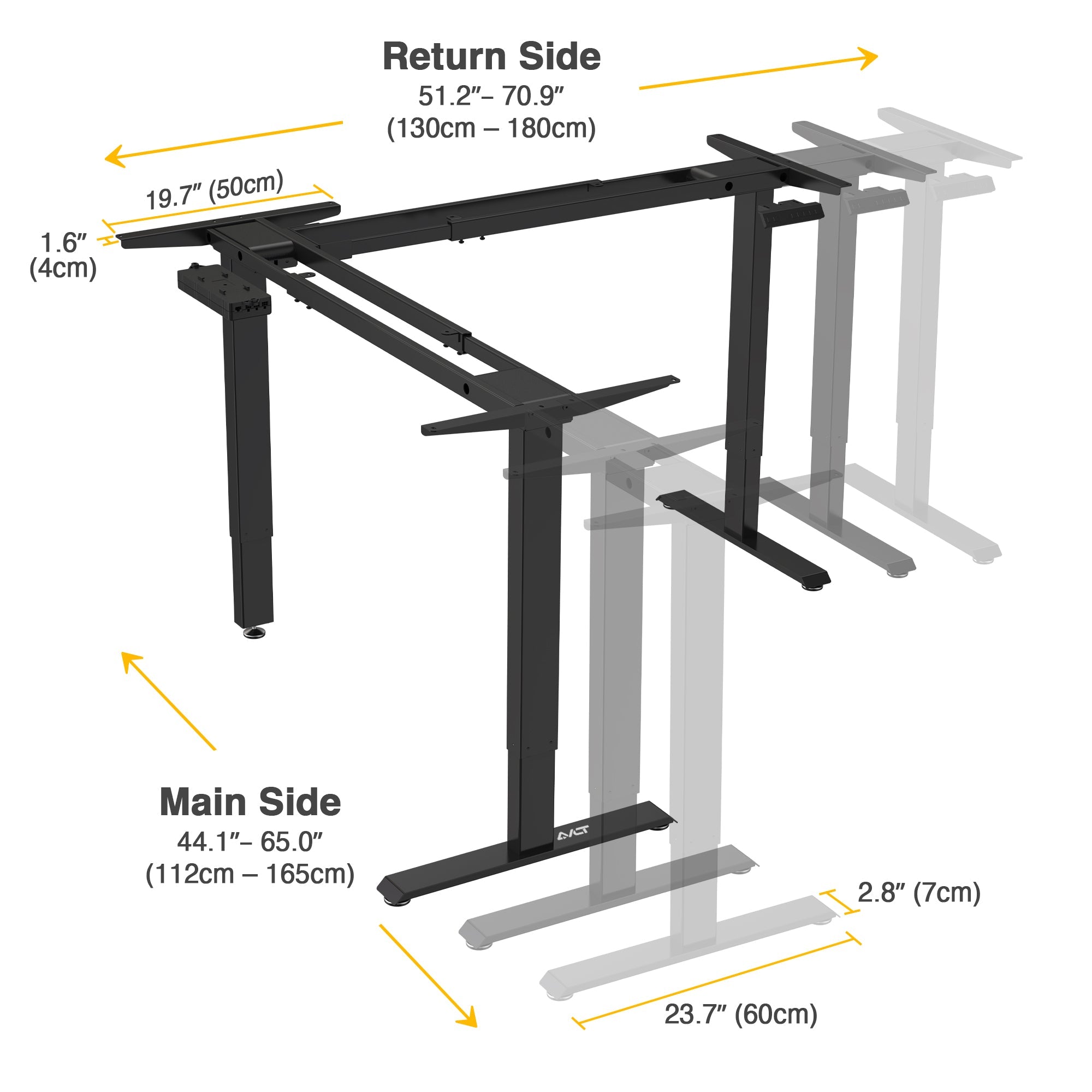 AVLT Electric 3 Leg Corner Standing Desk Frame - Black