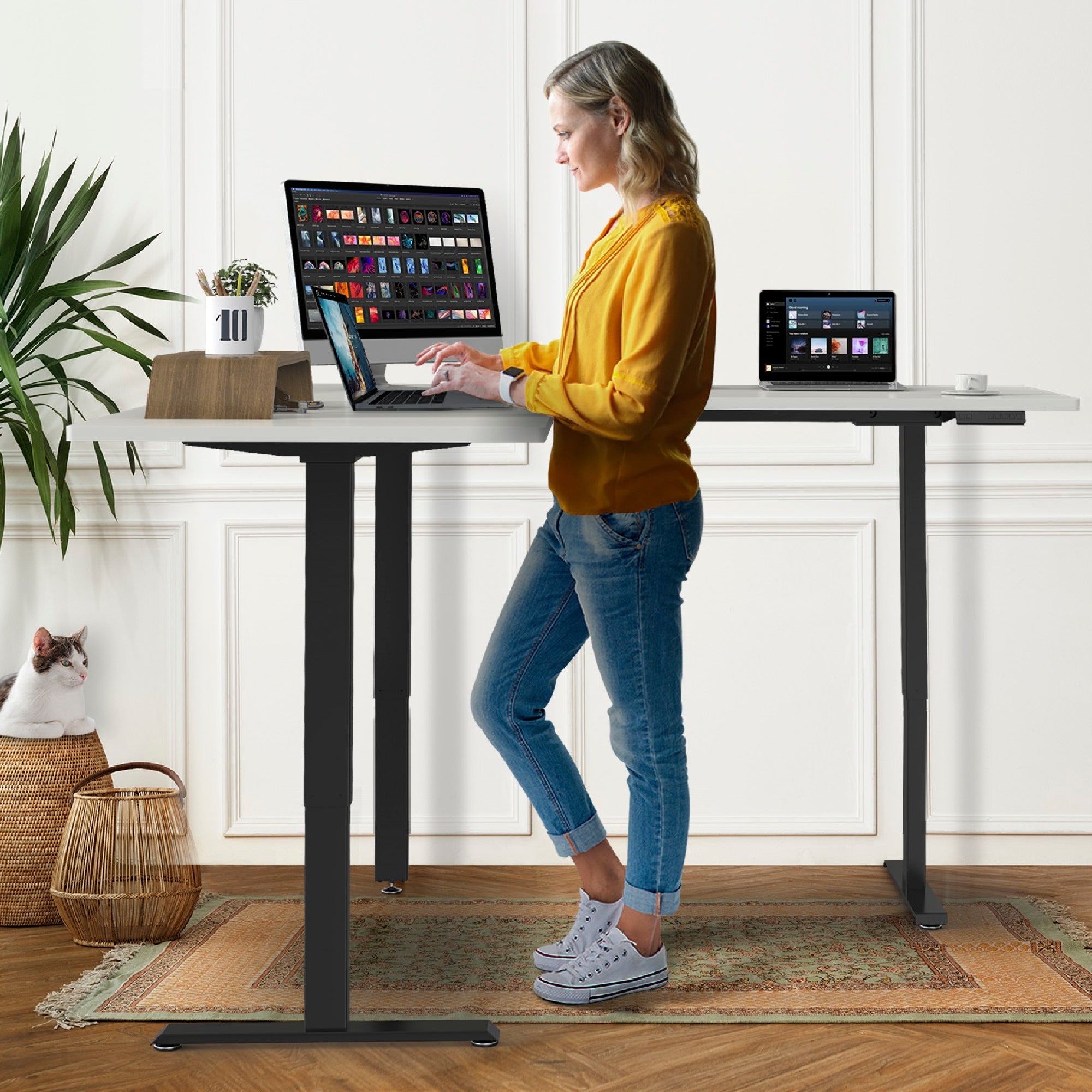 AVLT Electric 3 Leg Corner Standing Desk Frame - Black