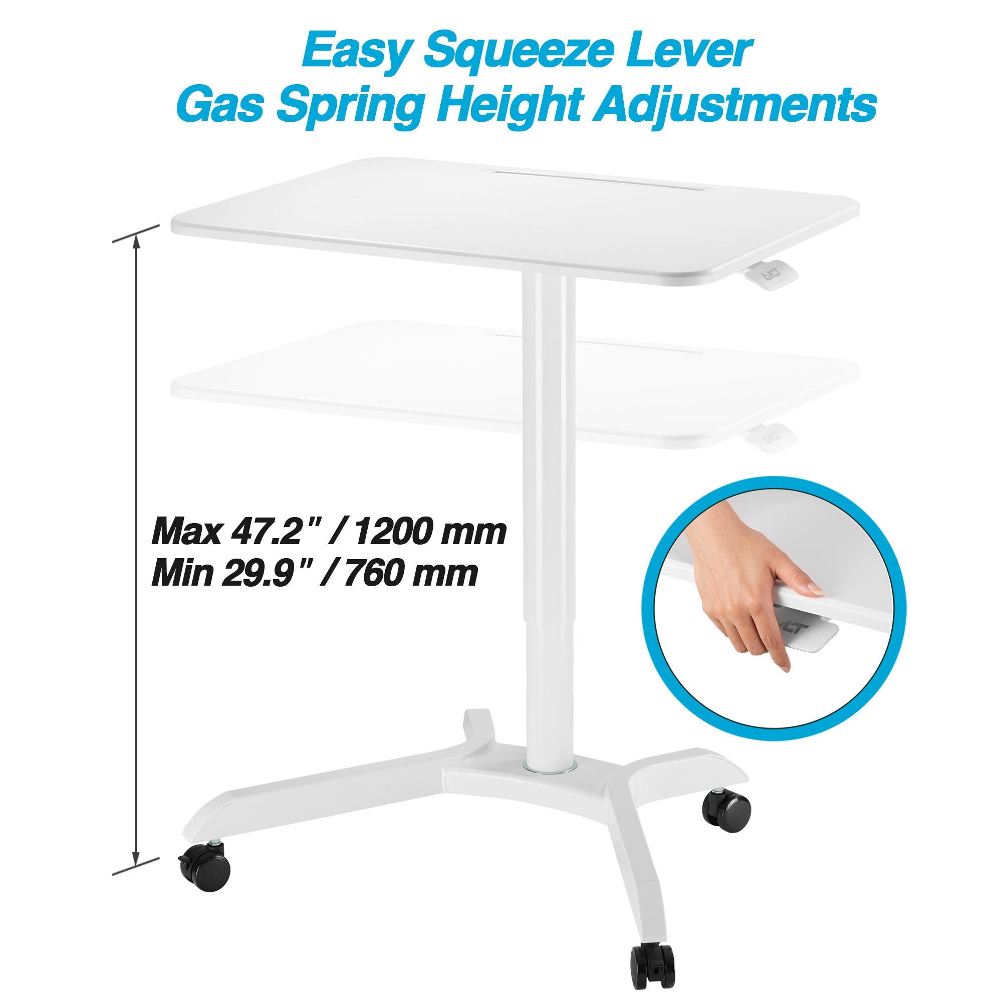 AVLT 47" Pneumatic Mobile Laptop Desk Cart - White