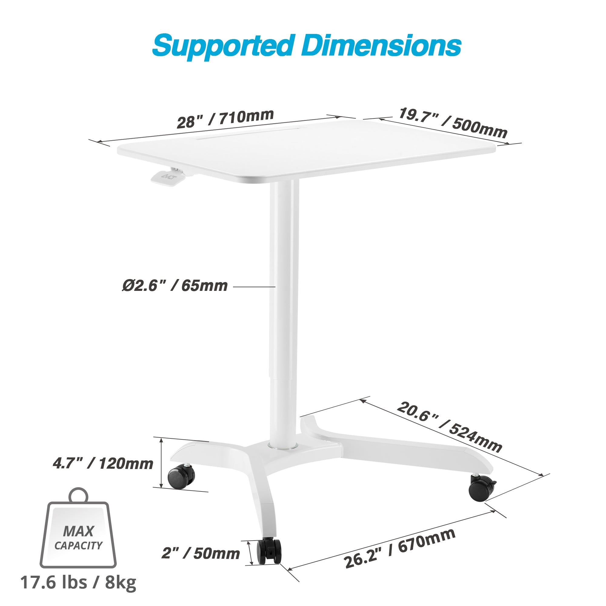 AVLT 47" Pneumatic Mobile Laptop Desk Cart - White