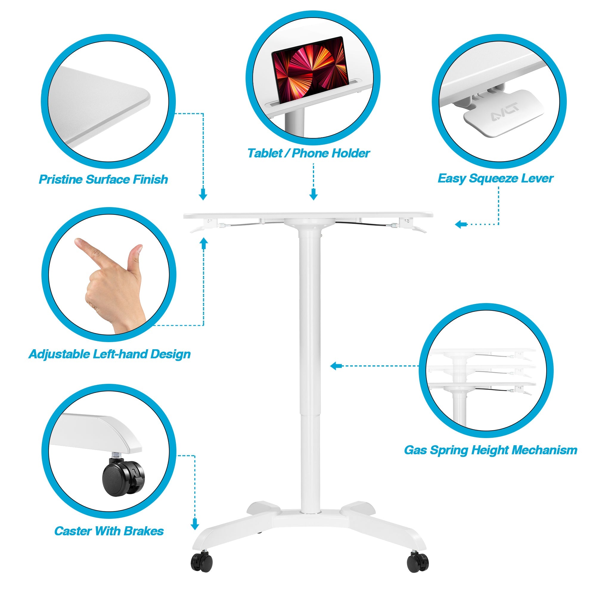 AVLT 47" Pneumatic Mobile Laptop Desk Cart - White