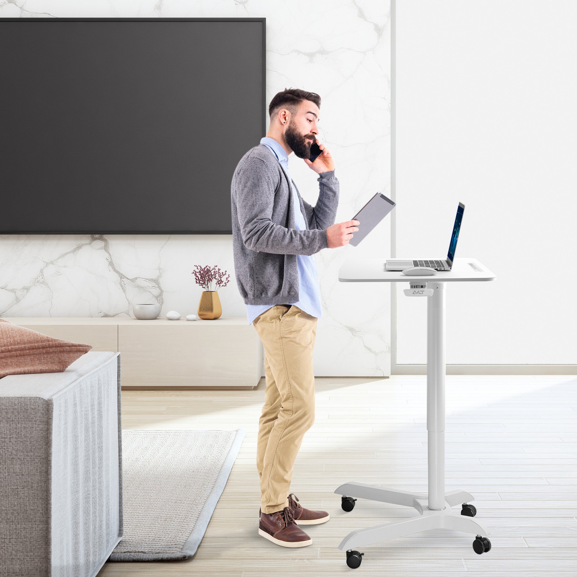 AVLT 47" Pneumatic Mobile Laptop Desk Cart - White