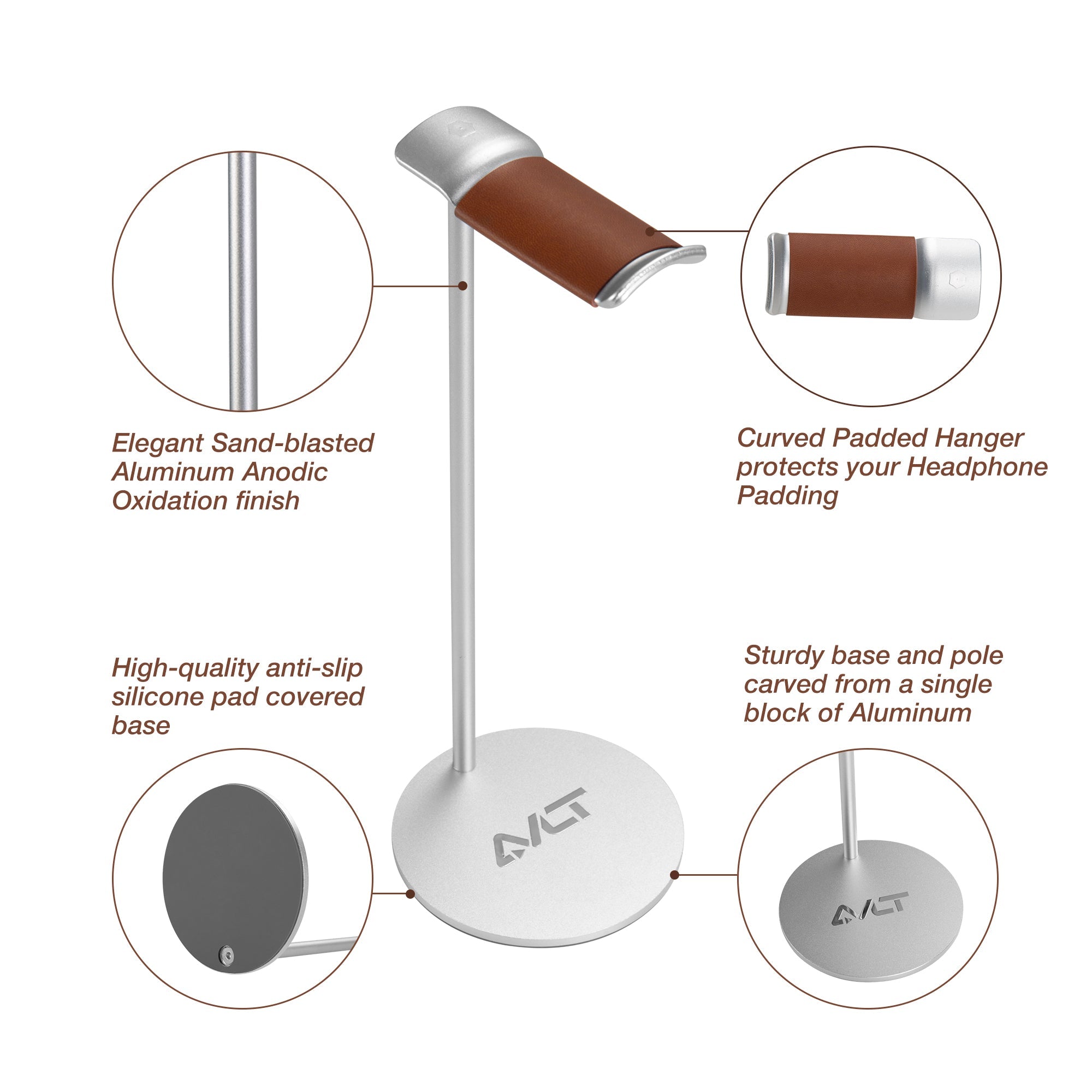 AVLT Slim Aluminum Desktop Headphone Stand - Brown