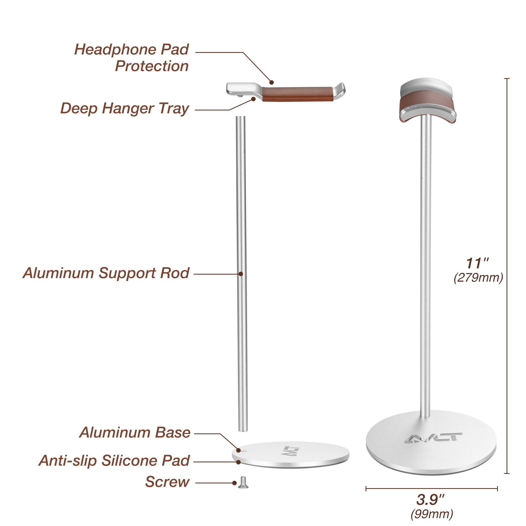 AVLT Slim Aluminum Desktop Headphone Stand - Brown