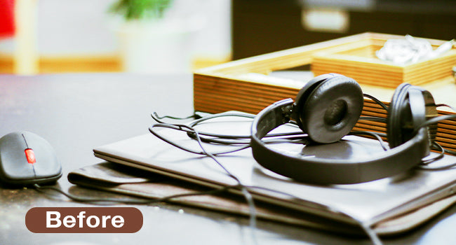 Cluttered Desk. Misplaced Headphones. 