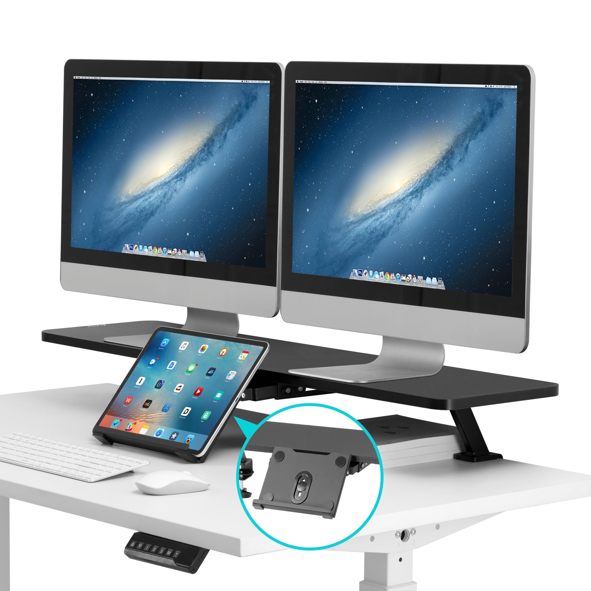 AVLT Clamp-On Monitor Stand Shelf with Holder for Standing Desk - Black