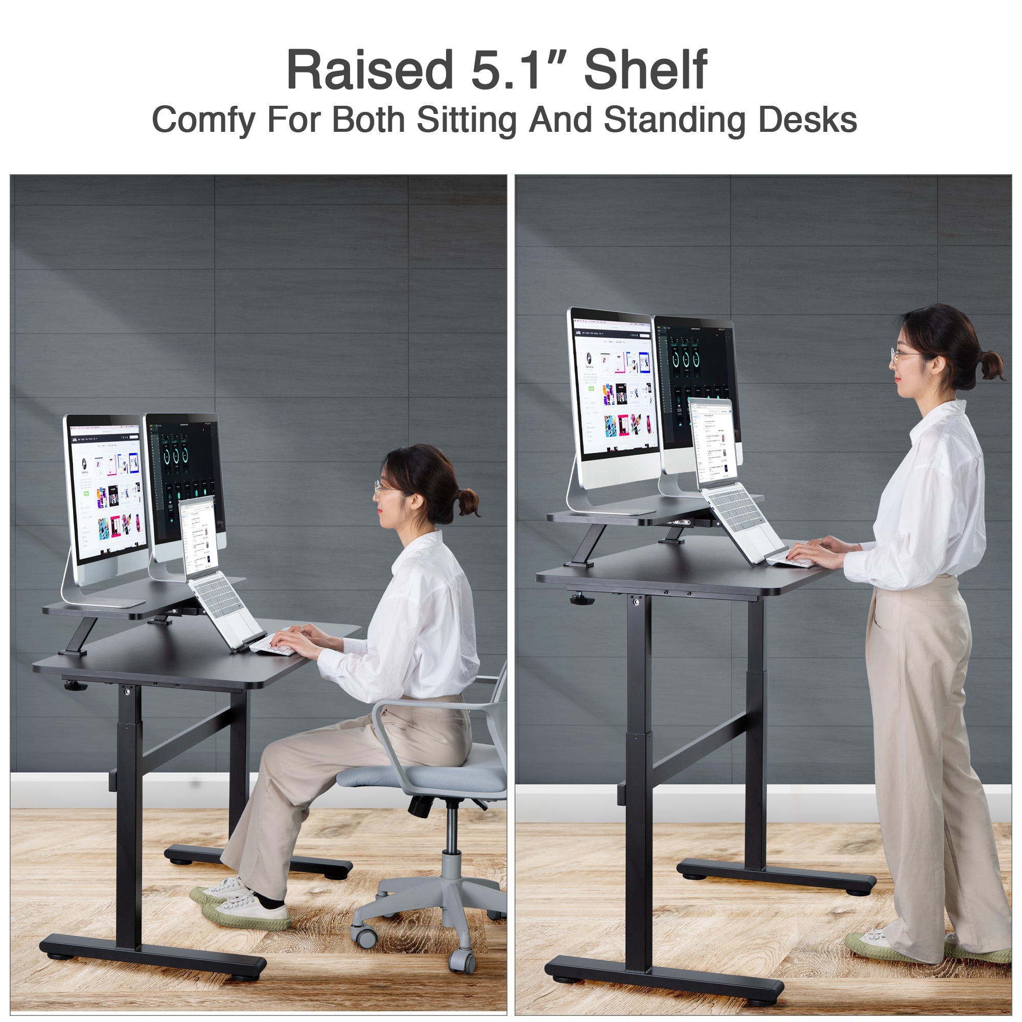 AVLT Clamp-On Monitor Stand Shelf with Holder for Standing Desk - Black