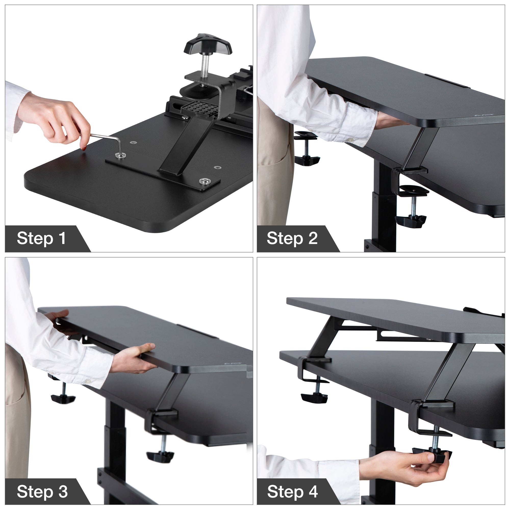 AVLT Clamp-On Monitor Stand Shelf with Holder for Standing Desk - Black