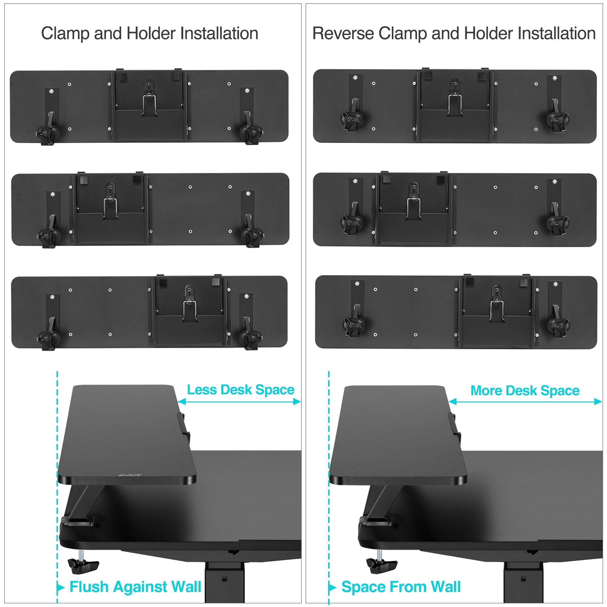 AVLT Clamp-On Monitor Stand Shelf with Holder for Standing Desk - Black
