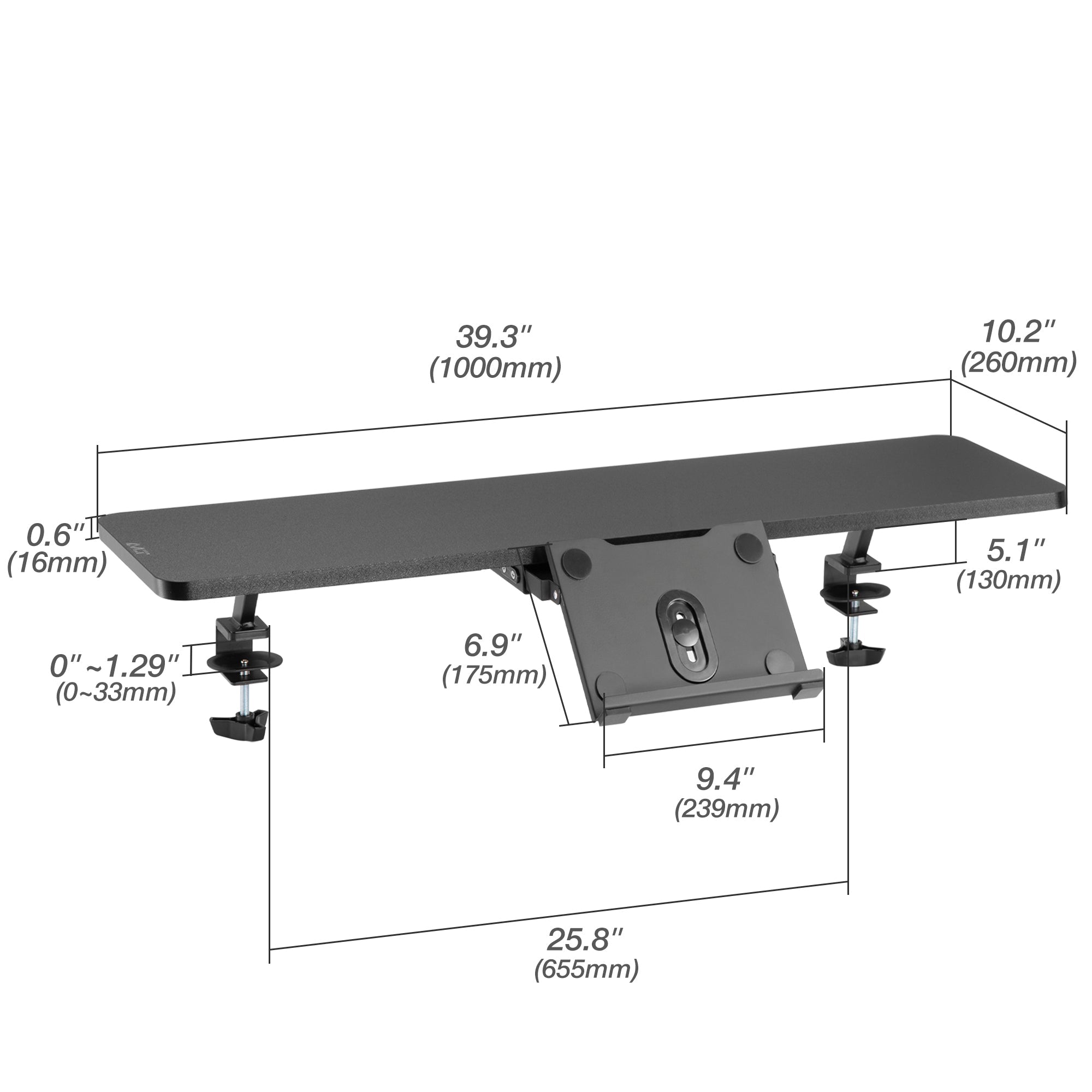 AVLT Clamp-On Monitor Stand Shelf with Holder for Standing Desk - Black