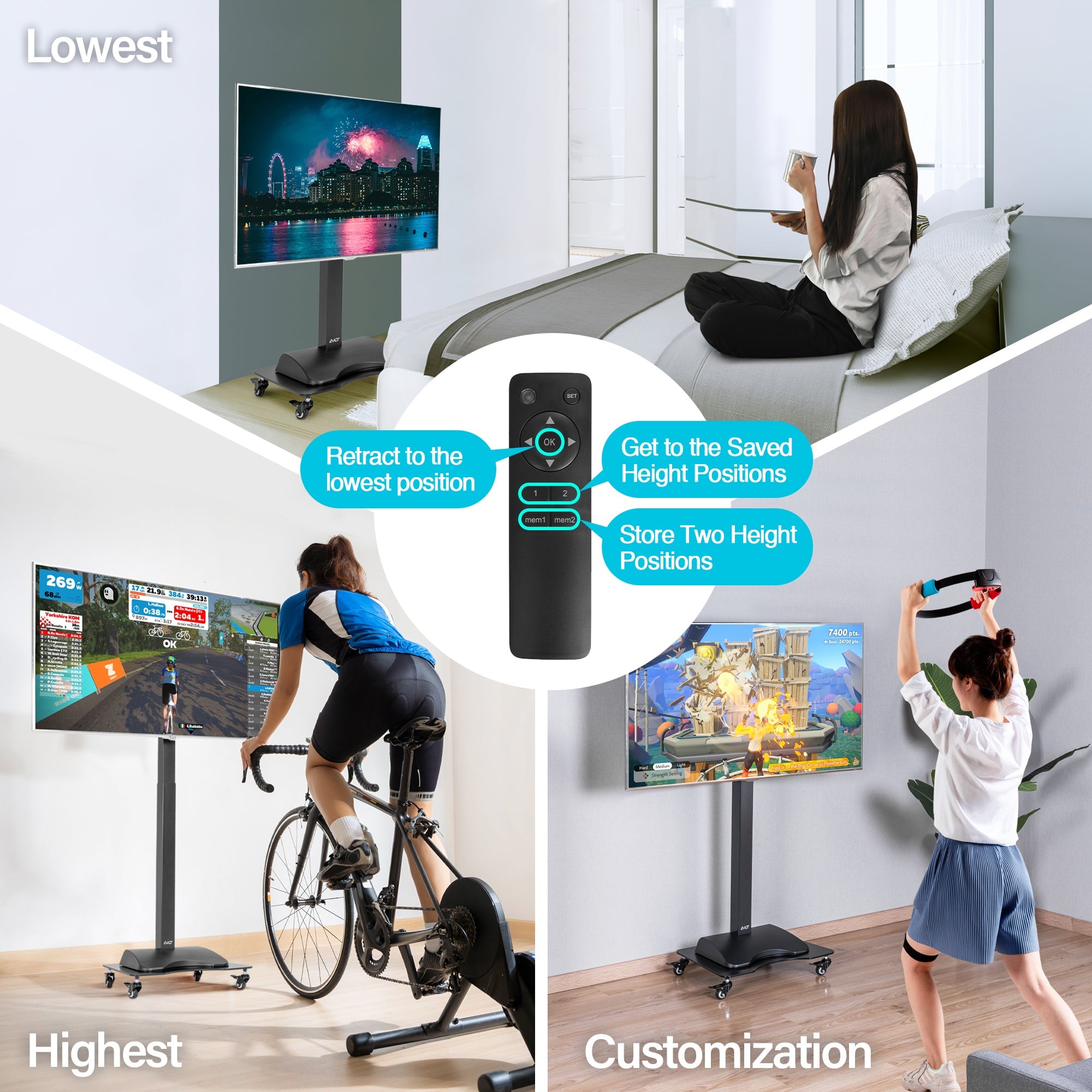 AVLT Motorized TV Lift Floor Rolling Stand - Black