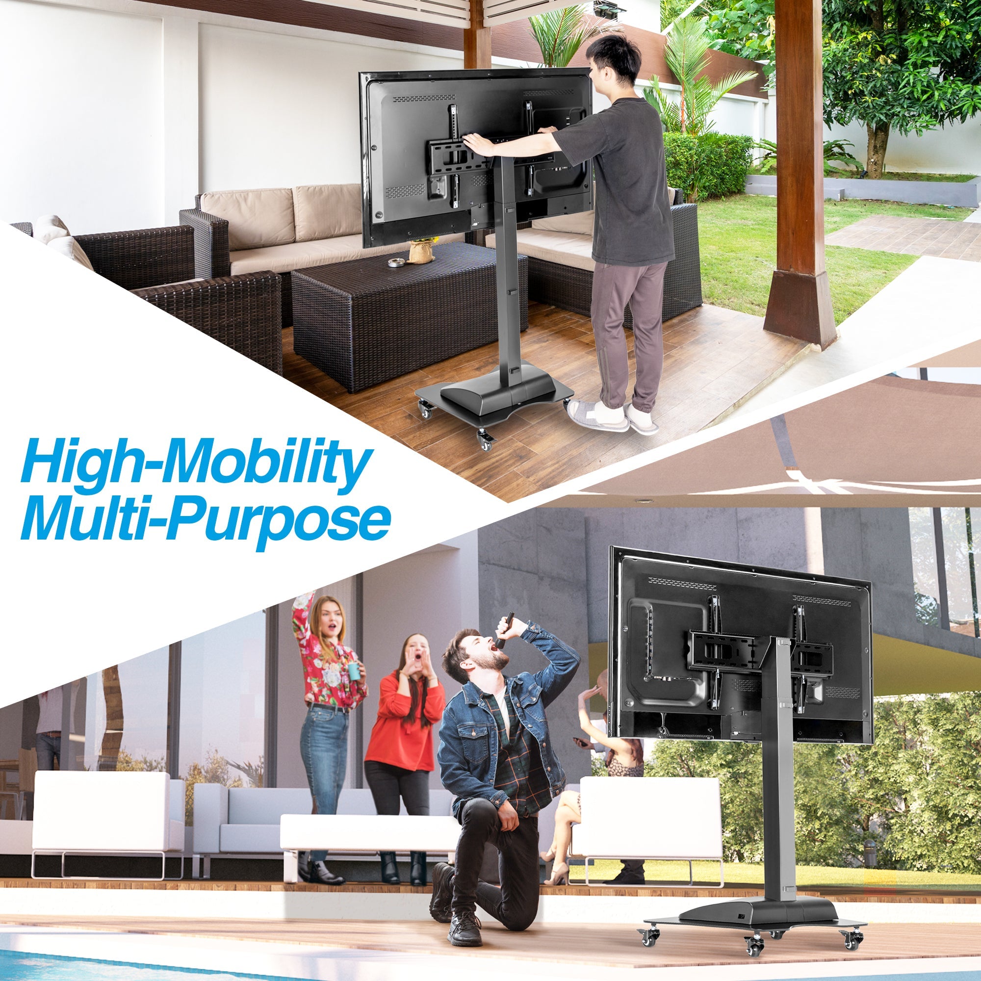 AVLT Motorized TV Lift Floor Rolling Stand - Black