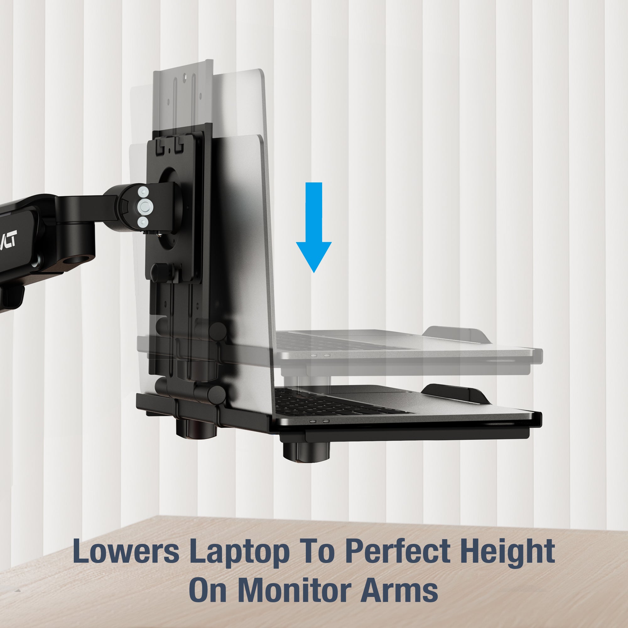 AVLT Adjustable Laptop Tray With Support For 120mm Fan Compatible With VESA 75x75 Monitor Arm - Black