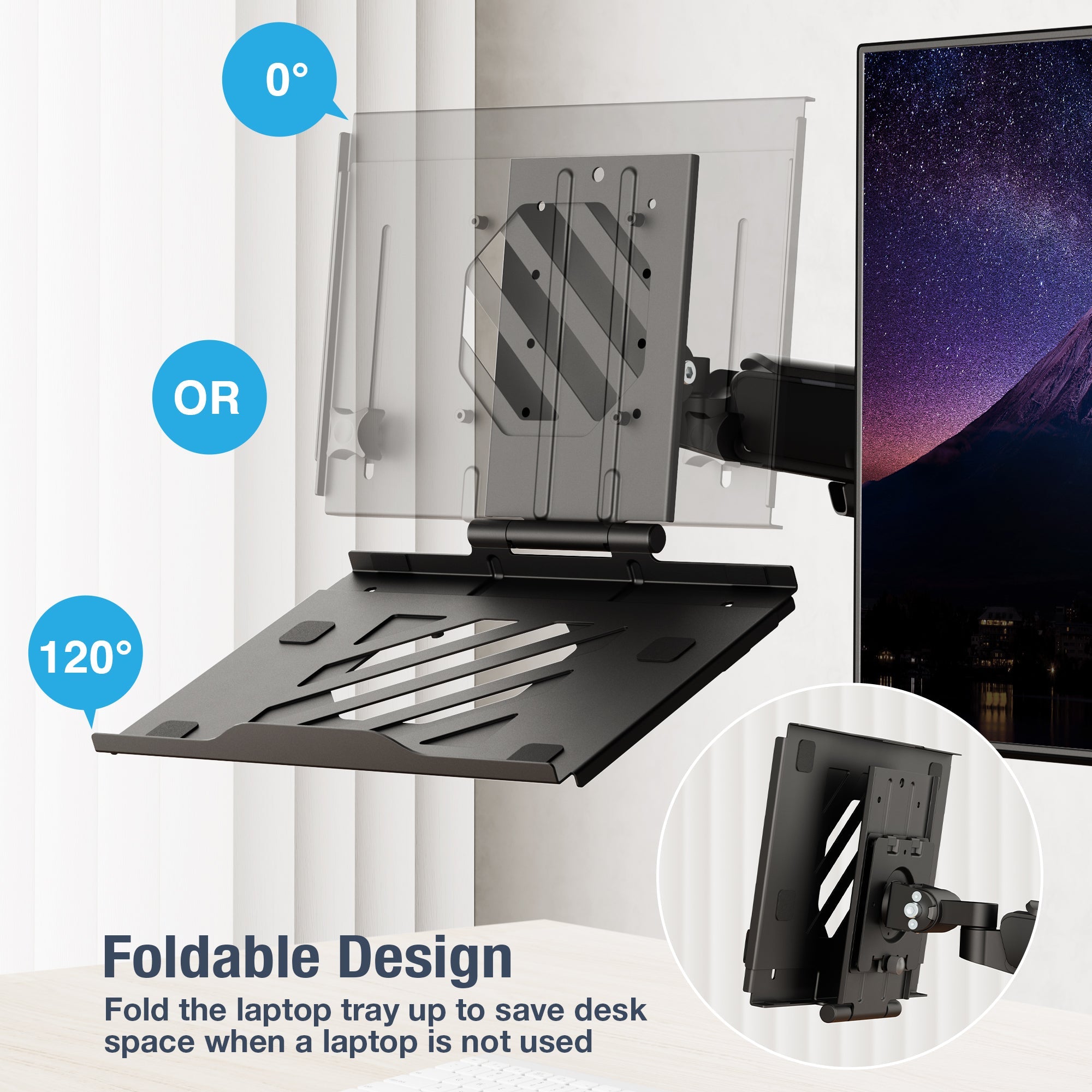 AVLT Adjustable Laptop Tray With Support For 120mm Fan Compatible With VESA 75x75 Monitor Arm - Black