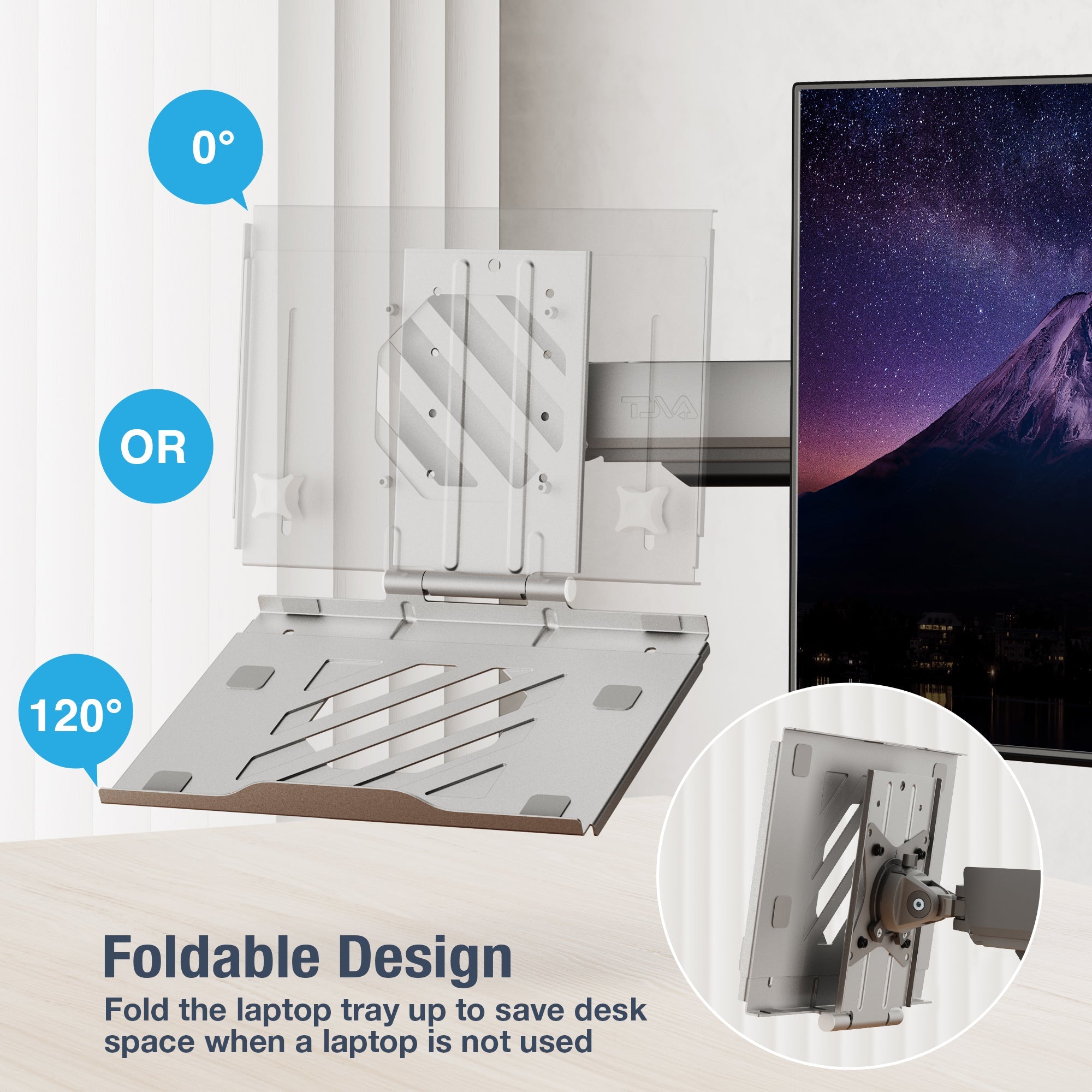 AVLT Adjustable Laptop Tray With Support For 120mm Fan Compatible With VESA 75x75 Monitor Arm - Gray