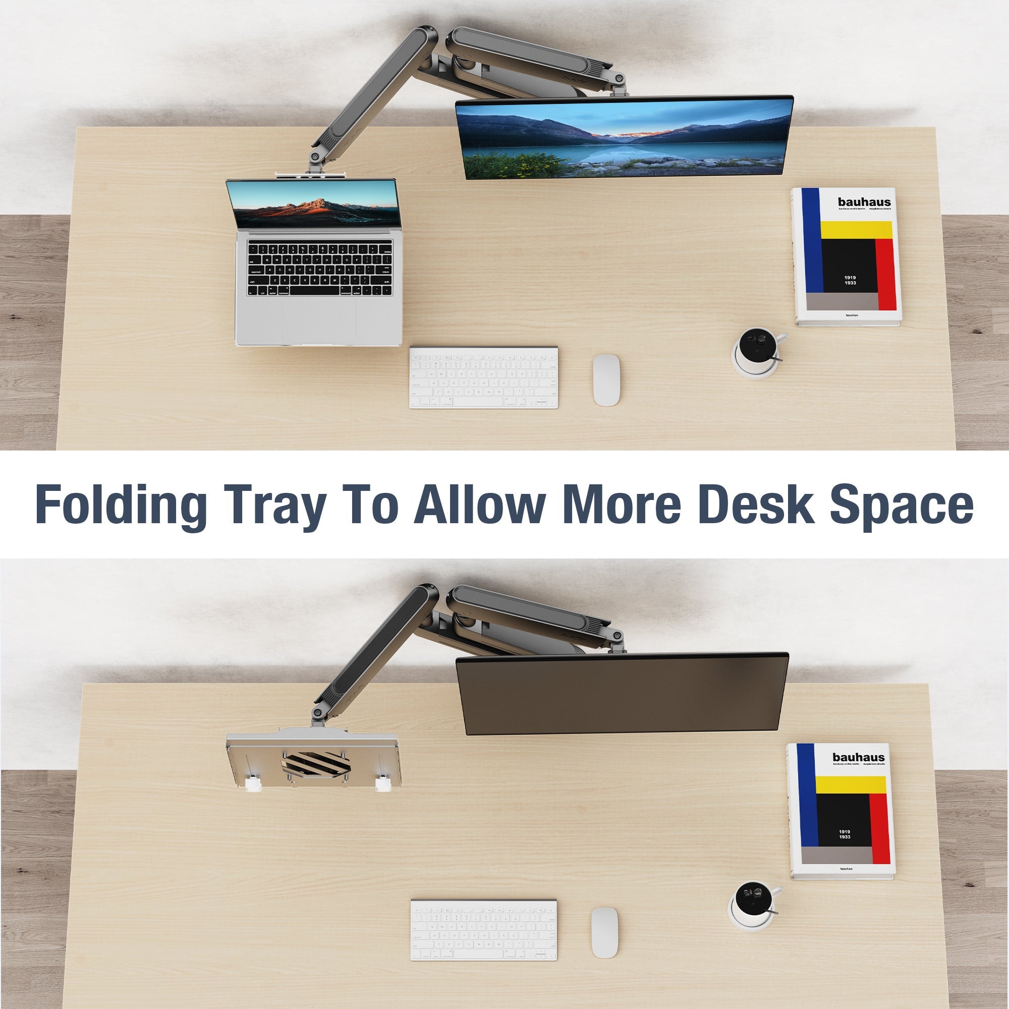 AVLT Adjustable Laptop Tray With Support For 120mm Fan Compatible With VESA 75x75 Monitor Arm - Gray